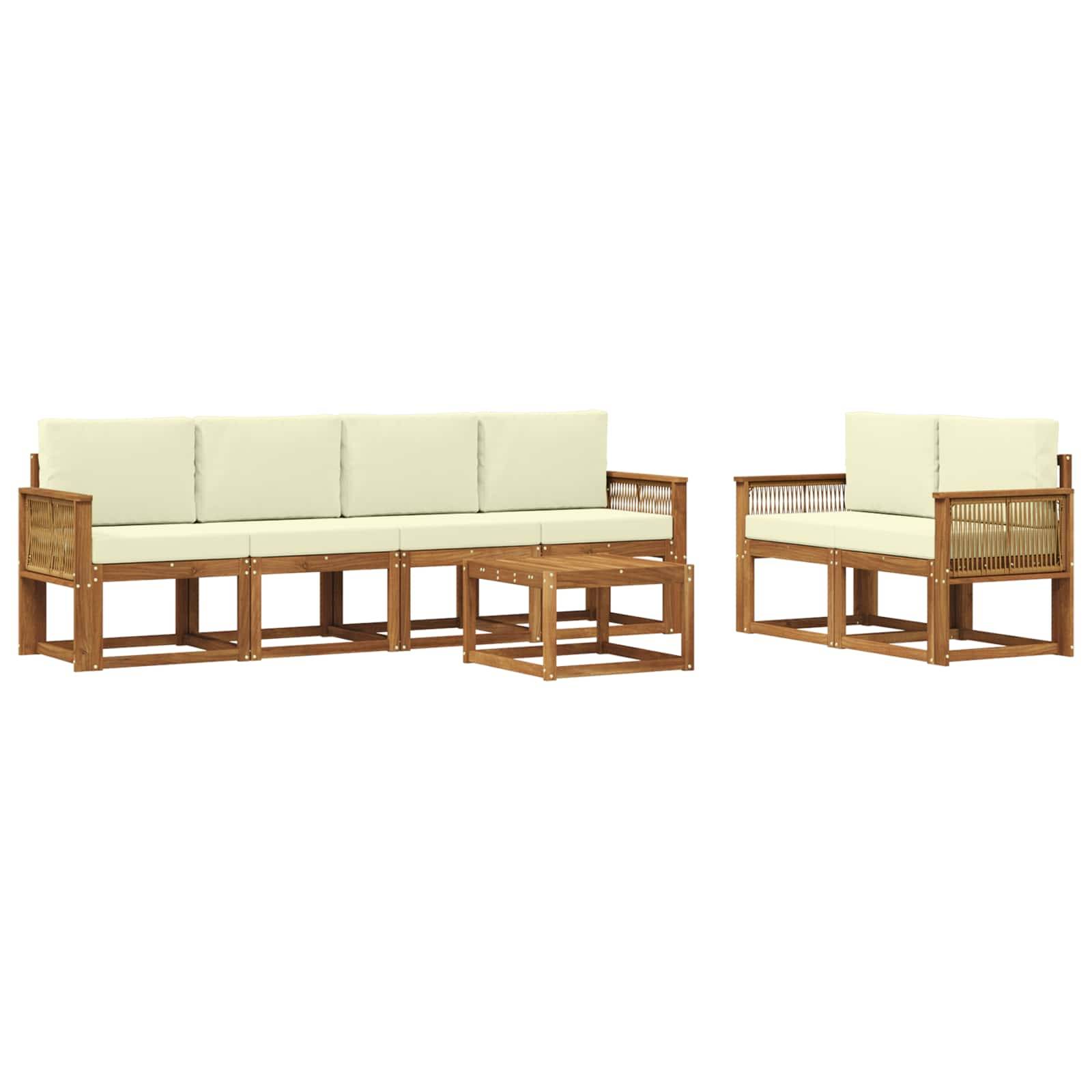 vidaXL Outdoor-Sofagarnitur mit Kissen 7 pcs Natur und Creme Polyester