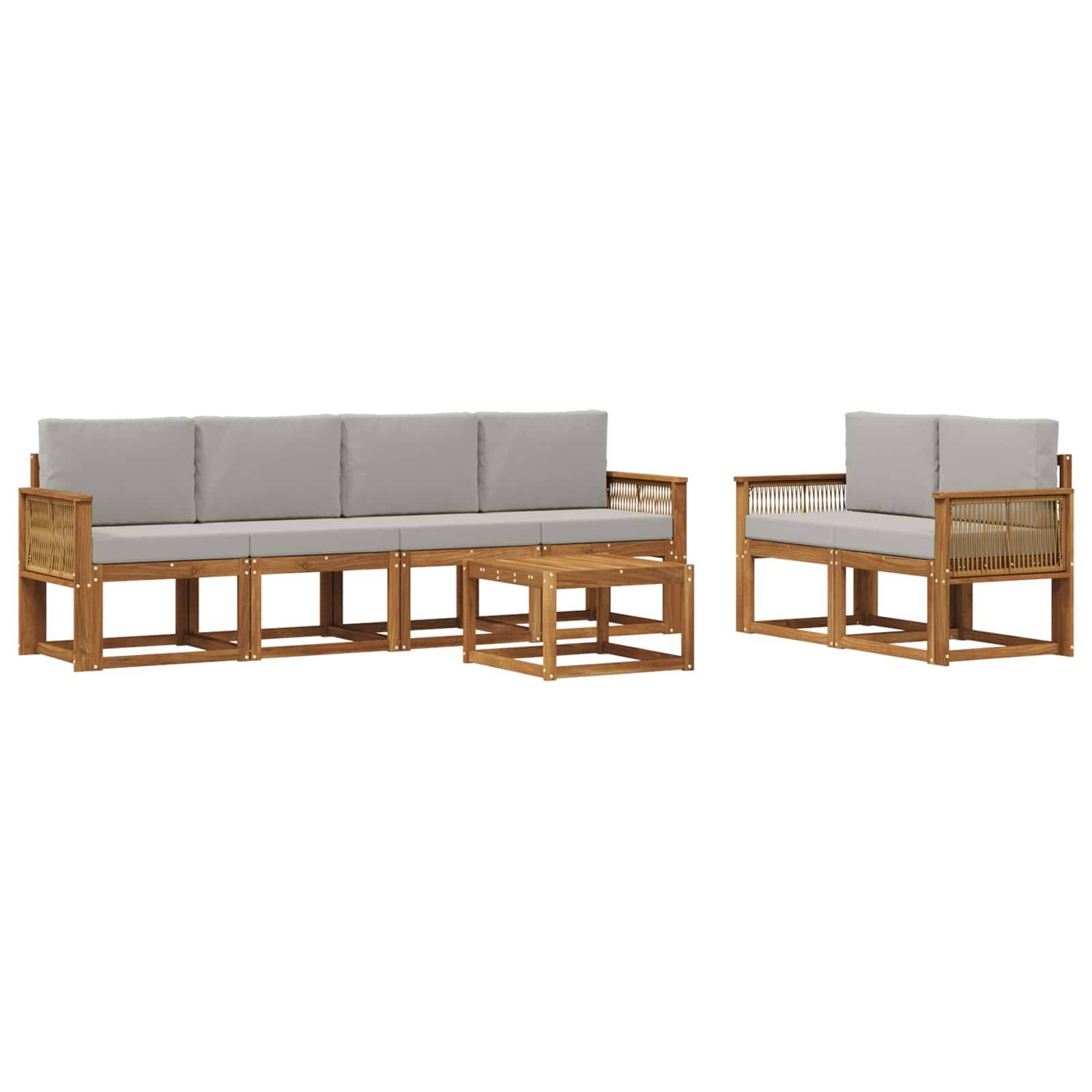 vidaXL Outdoor-Sofagarnitur 7 pcs Natürlich und Hellgrau Polyester