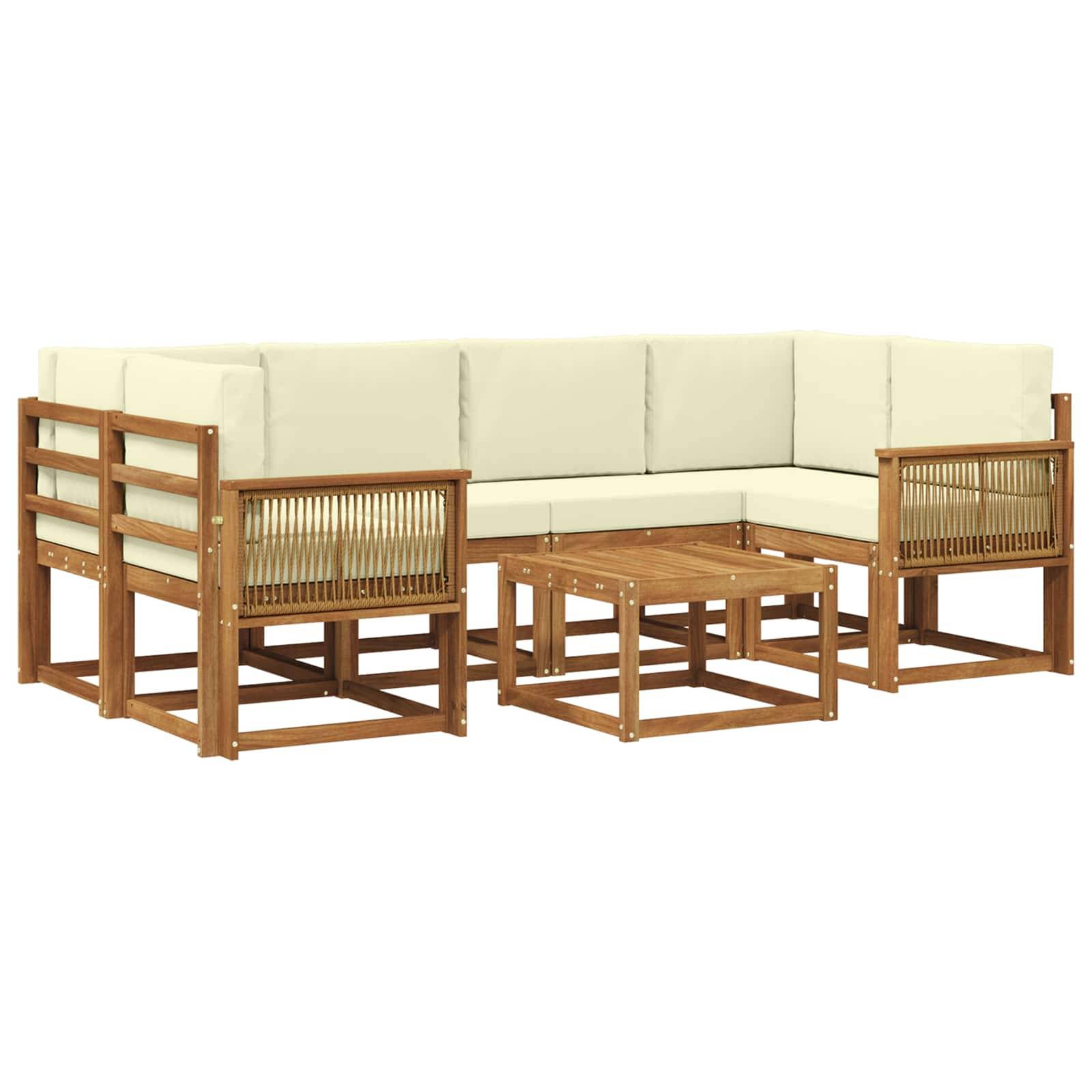 vidaXL Outdoor-Sofagarnitur mit Kissen 7 pcs Natur und Creme Polyester