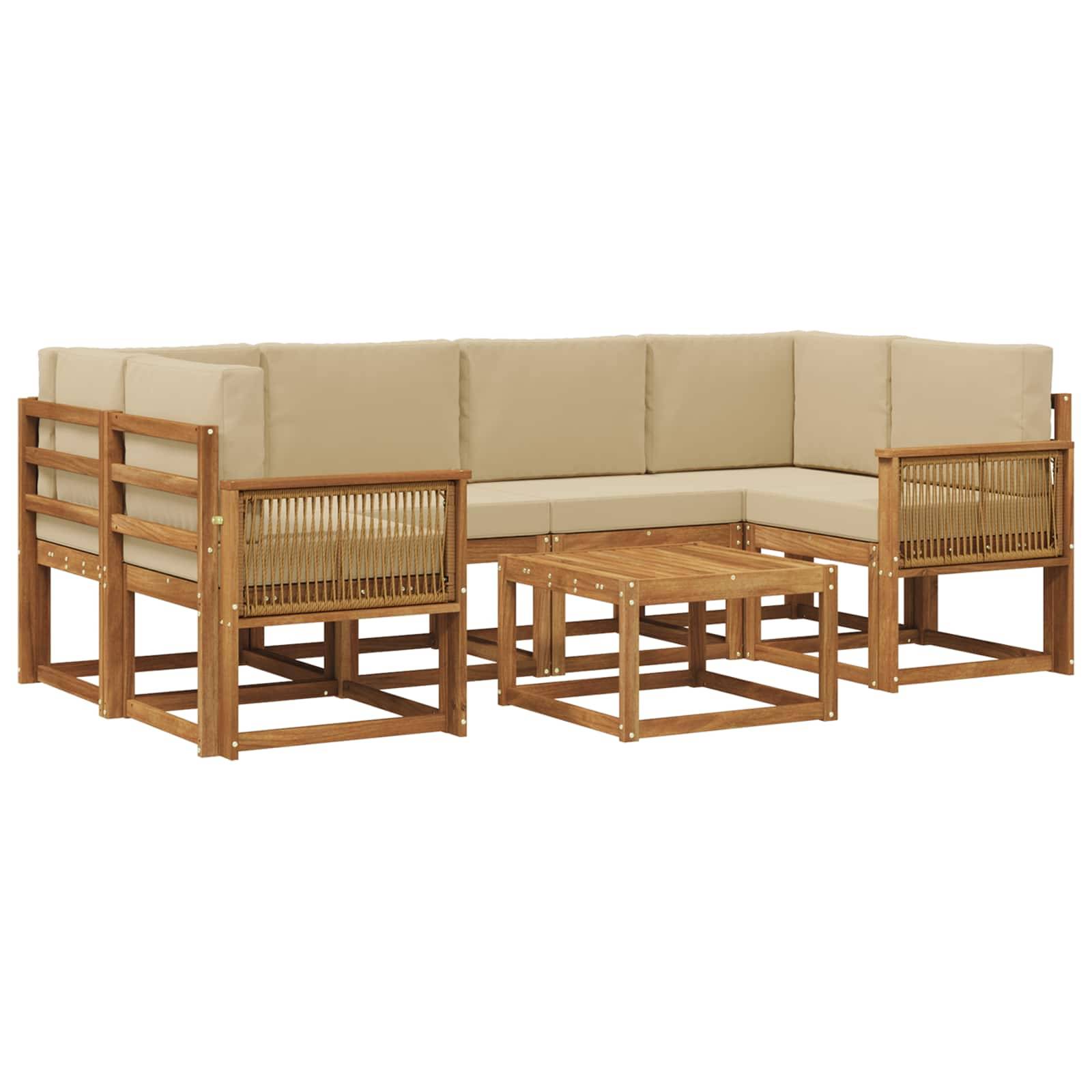 vidaXL Outdoor-Sofagarnitur mit Kissen 7 pcs Natur und Beige Polyester