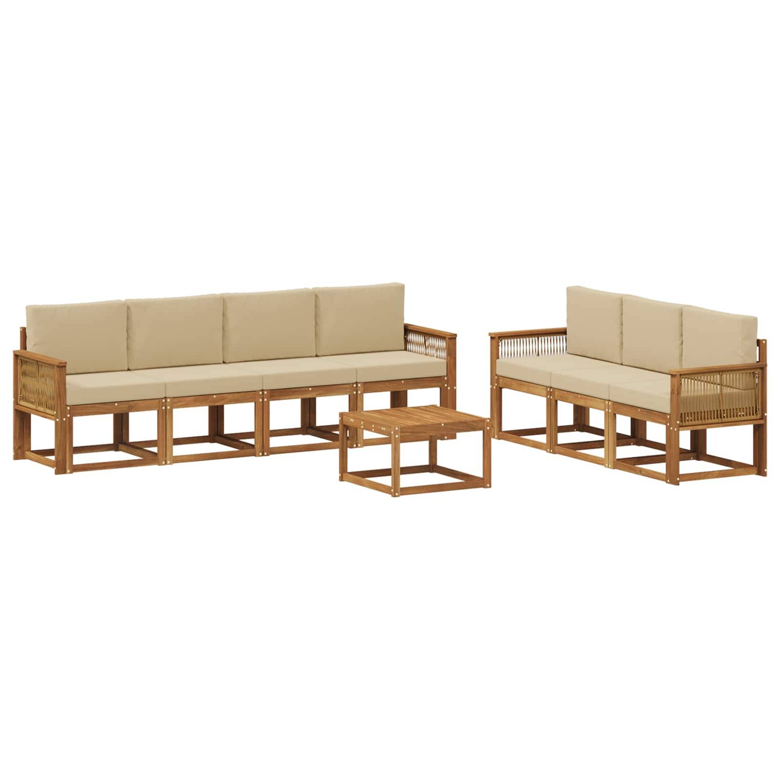 vidaXL Outdoor-Sofagarnitur mit Kissen 8 pcs Natur und Beige Polyester