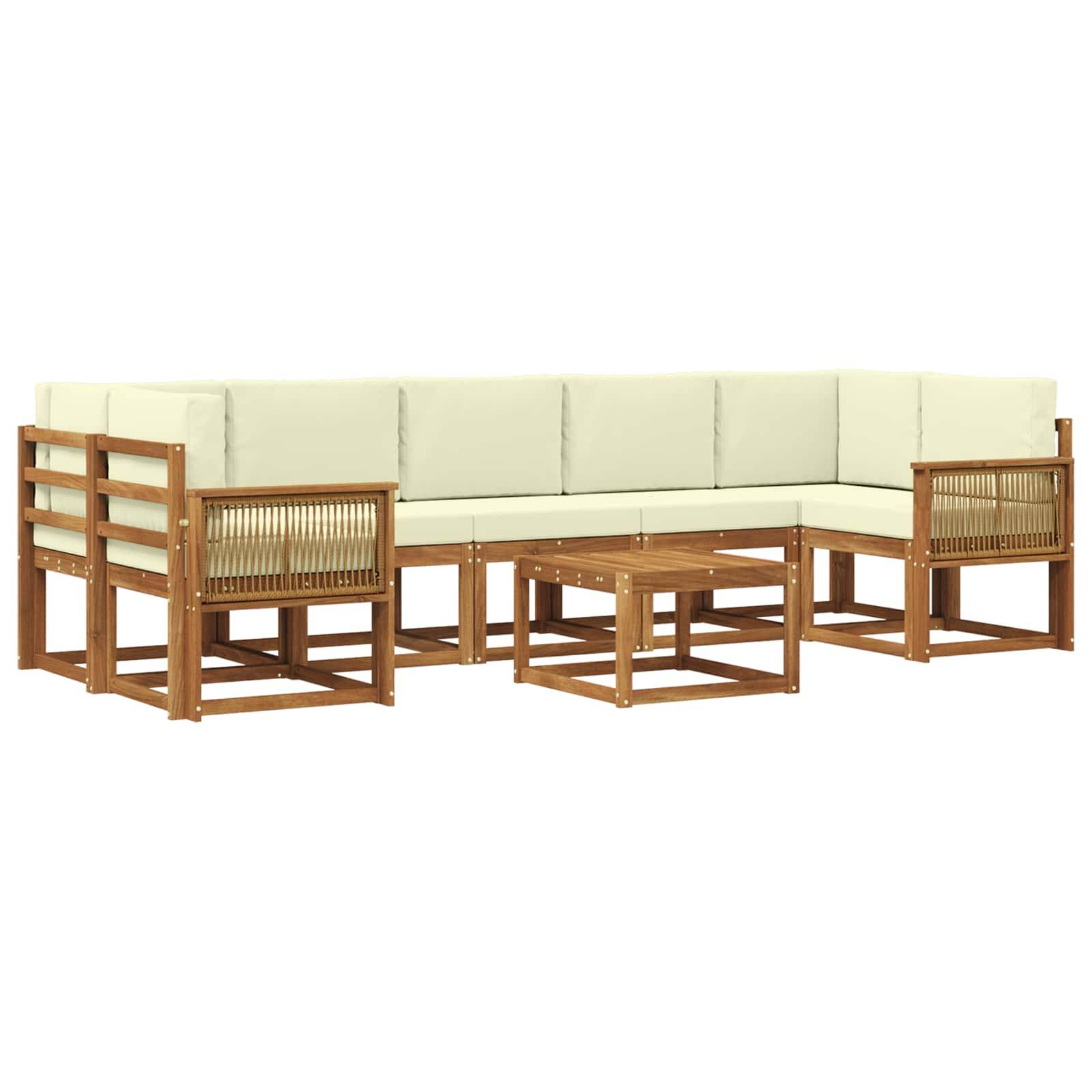 vidaXL Outdoor-Sofagarnitur mit Kissen 8 pcs Natur und Creme Polyester