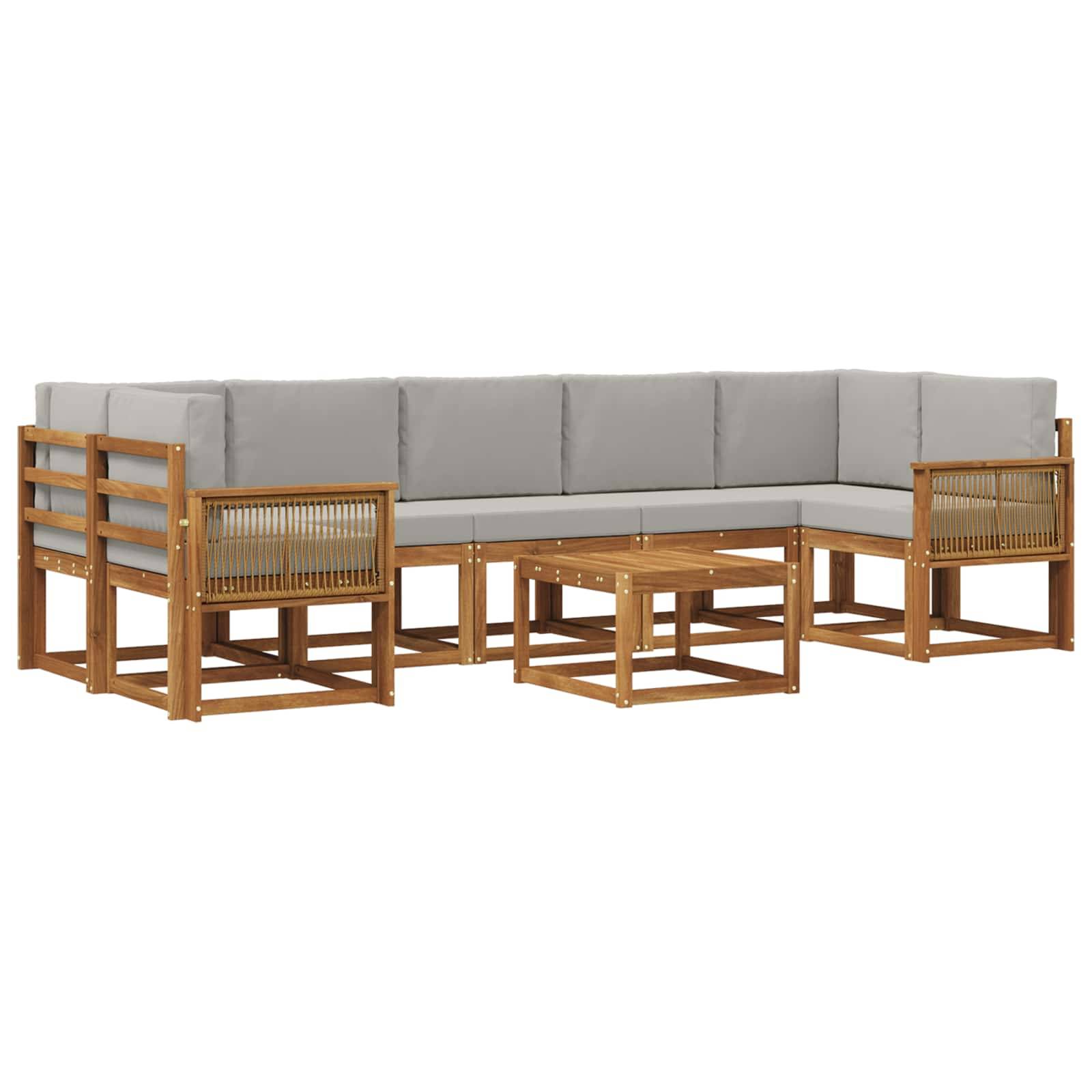 vidaXL Outdoor-Sofagarnitur 8 pcs Natürlich und Hellgrau Polyester