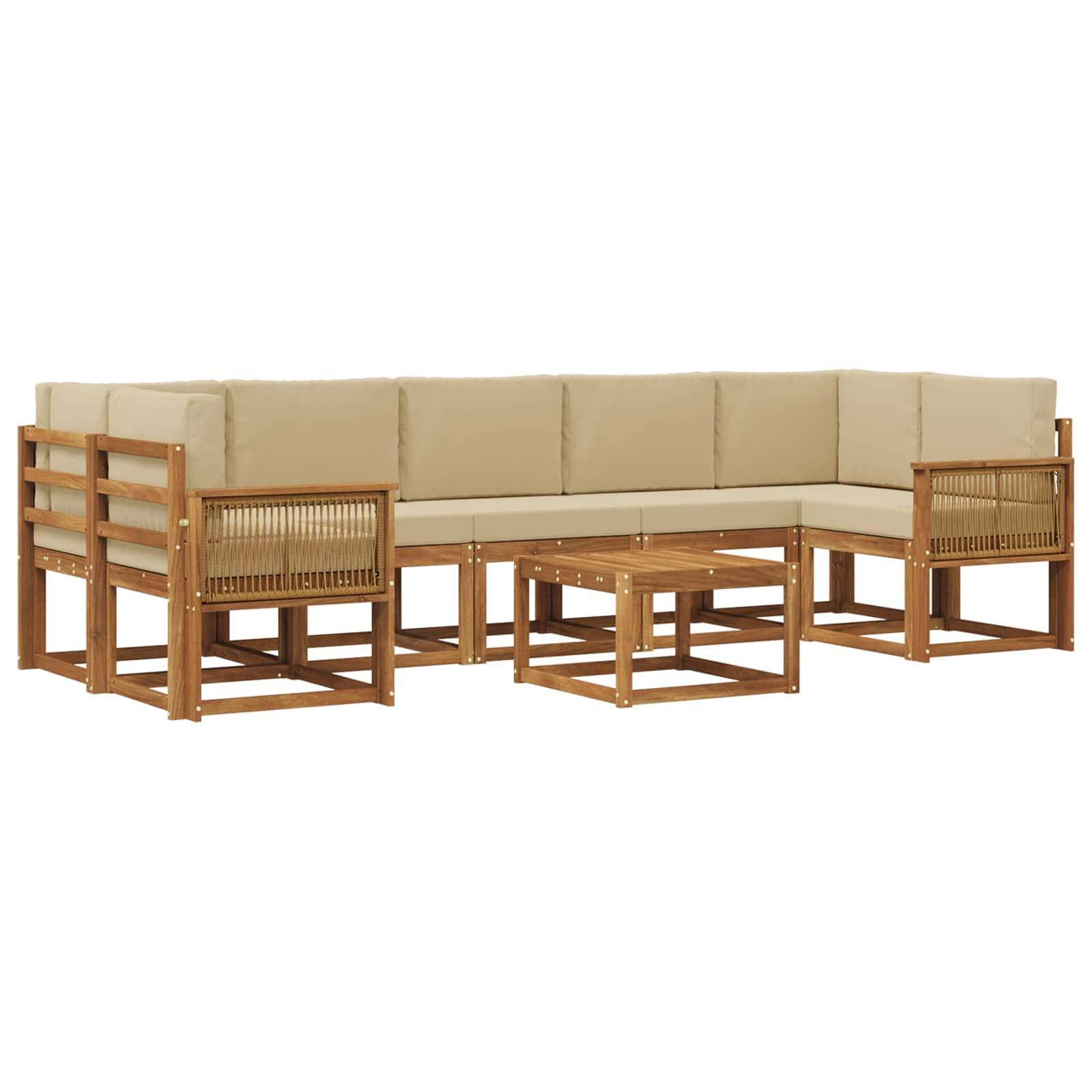 vidaXL Outdoor-Sofagarnitur mit Kissen 8 pcs Natur und Beige Polyester