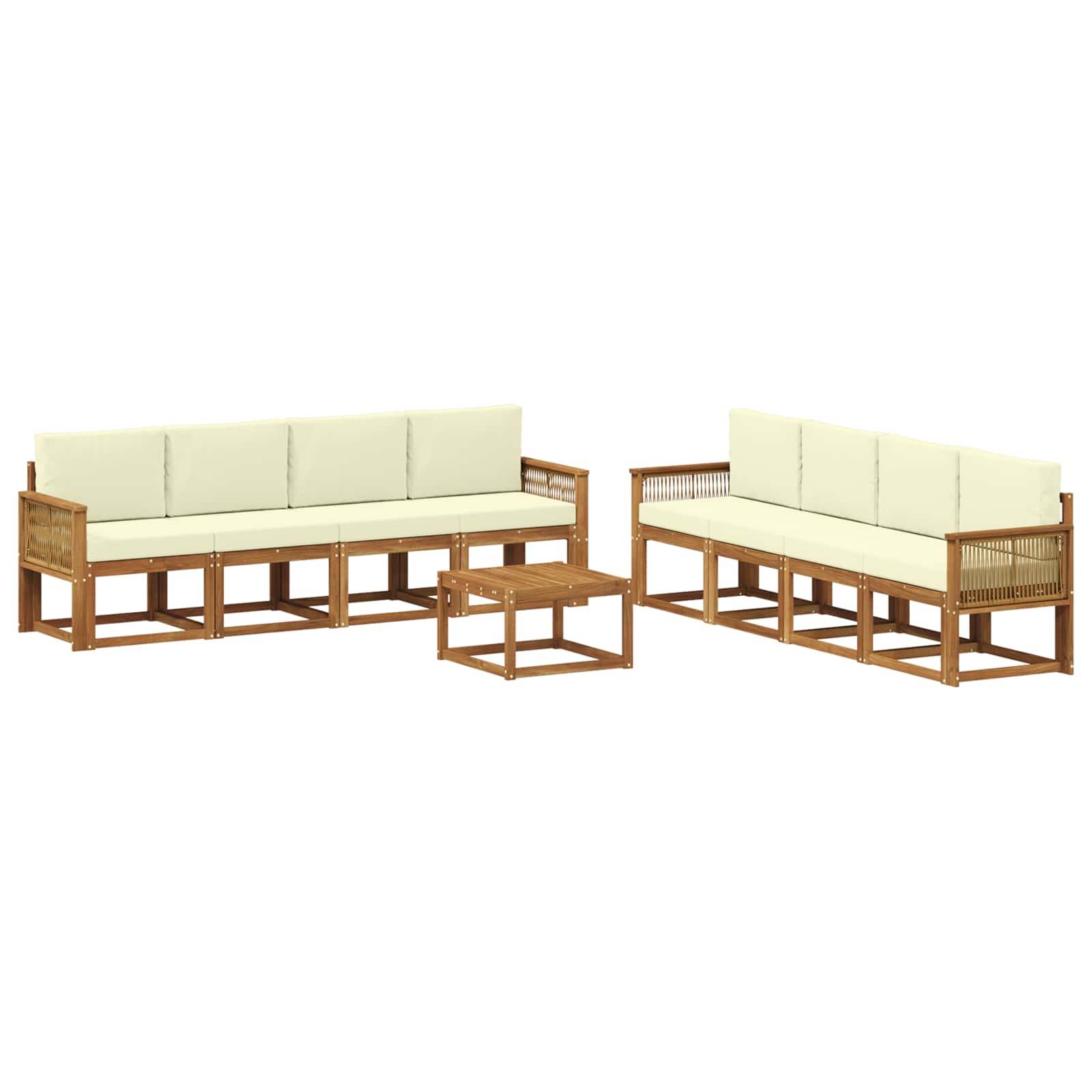 vidaXL Outdoor-Sofagarnitur mit Kissen 9 pcs Natur und Creme Polyester