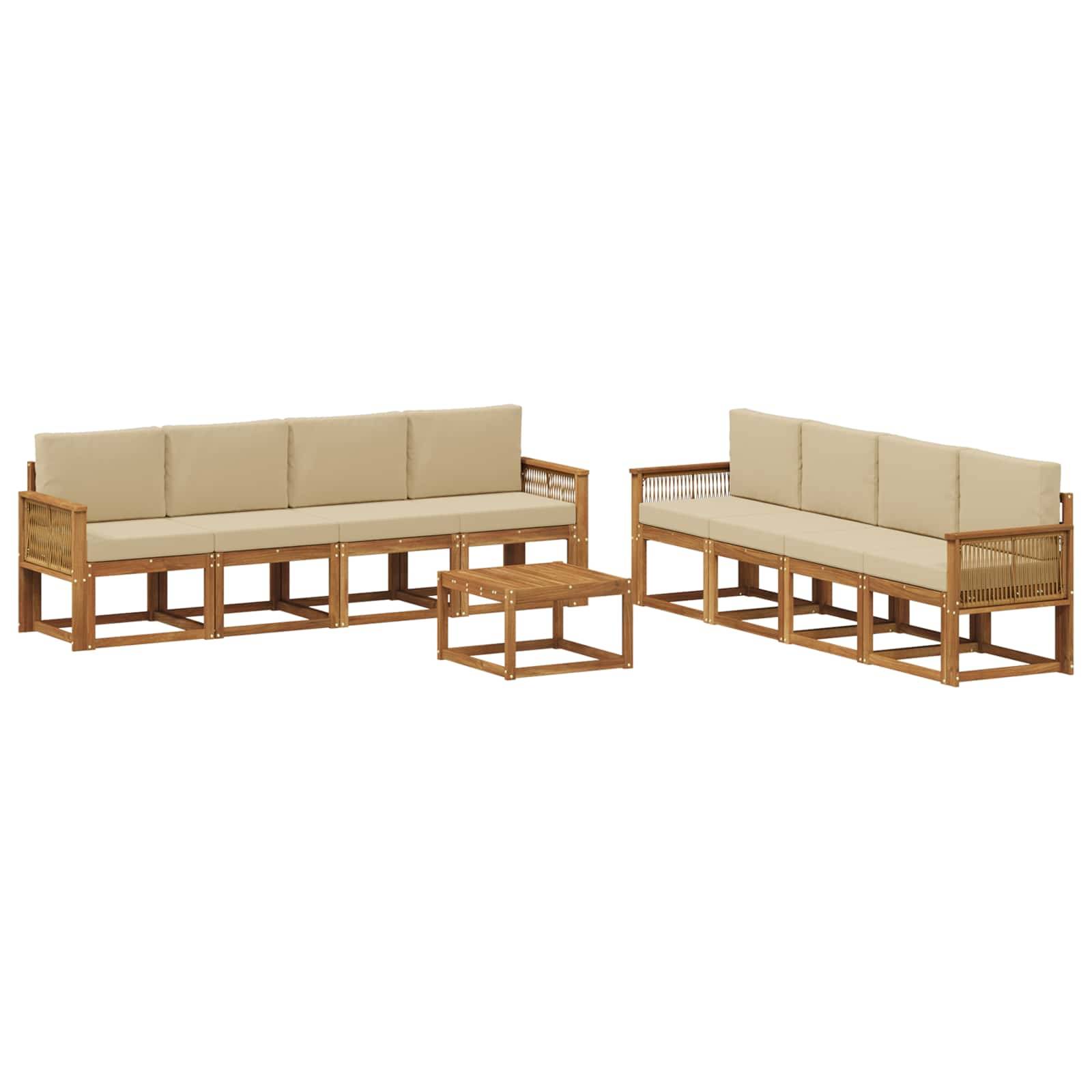 vidaXL Outdoor-Sofagarnitur mit Kissen 9 pcs Natur und Beige Polyester