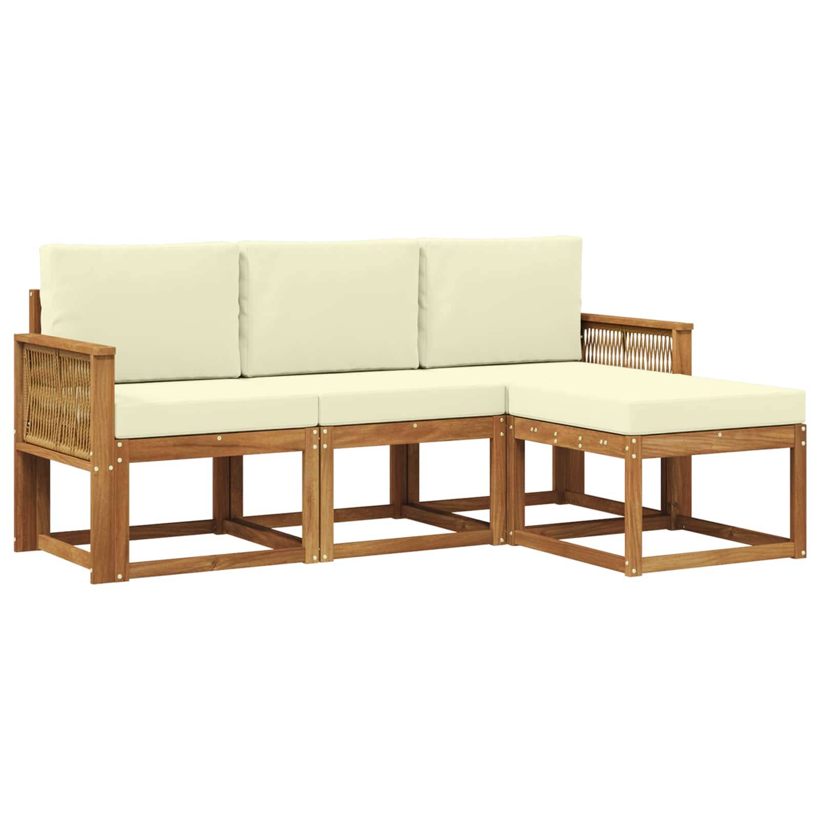 vidaXL Outdoor-Sofagarnitur mit Kissen 4 pcs Natur und Creme Polyester