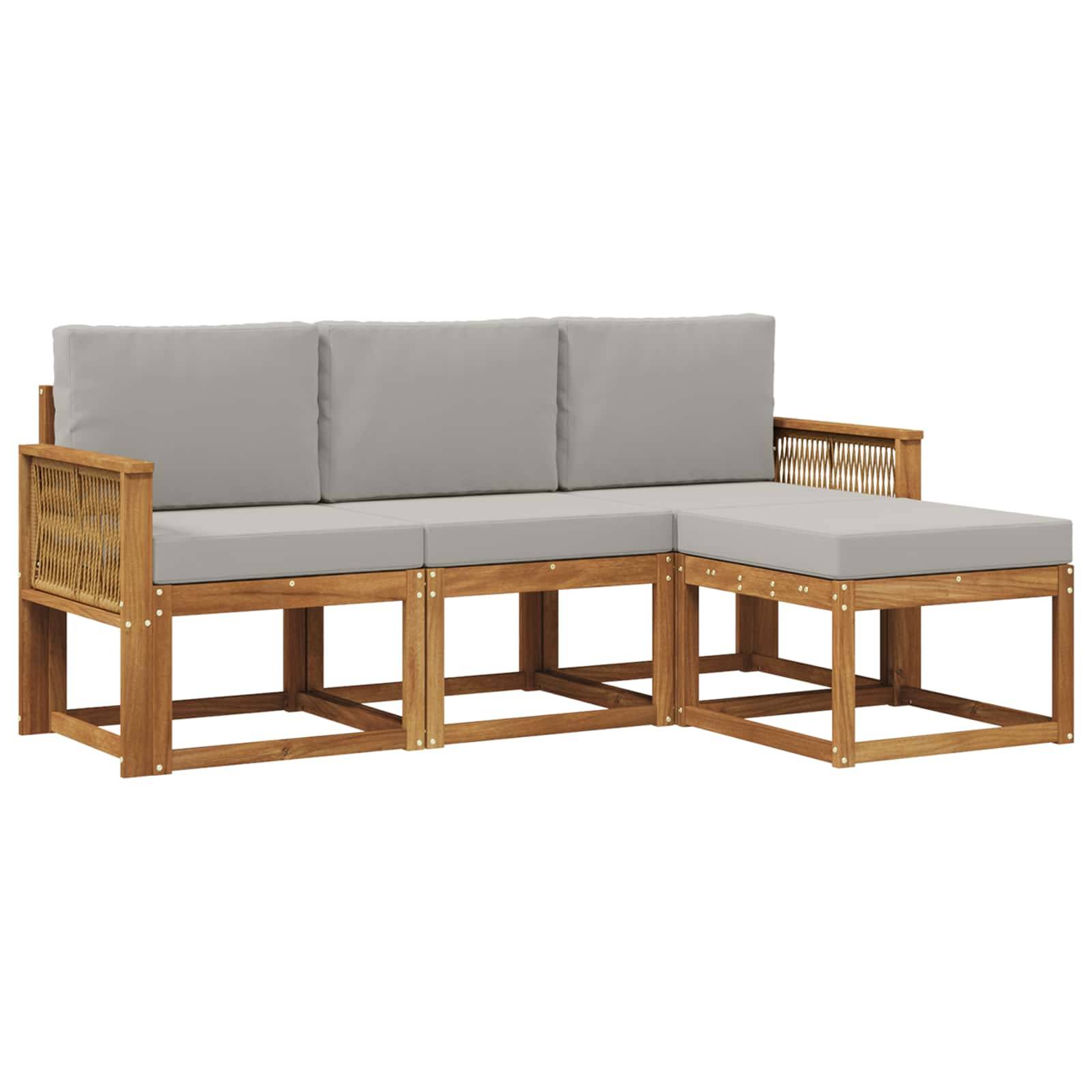 vidaXL Outdoor-Sofagarnitur 4 pcs Natürlich und Hellgrau Polyester