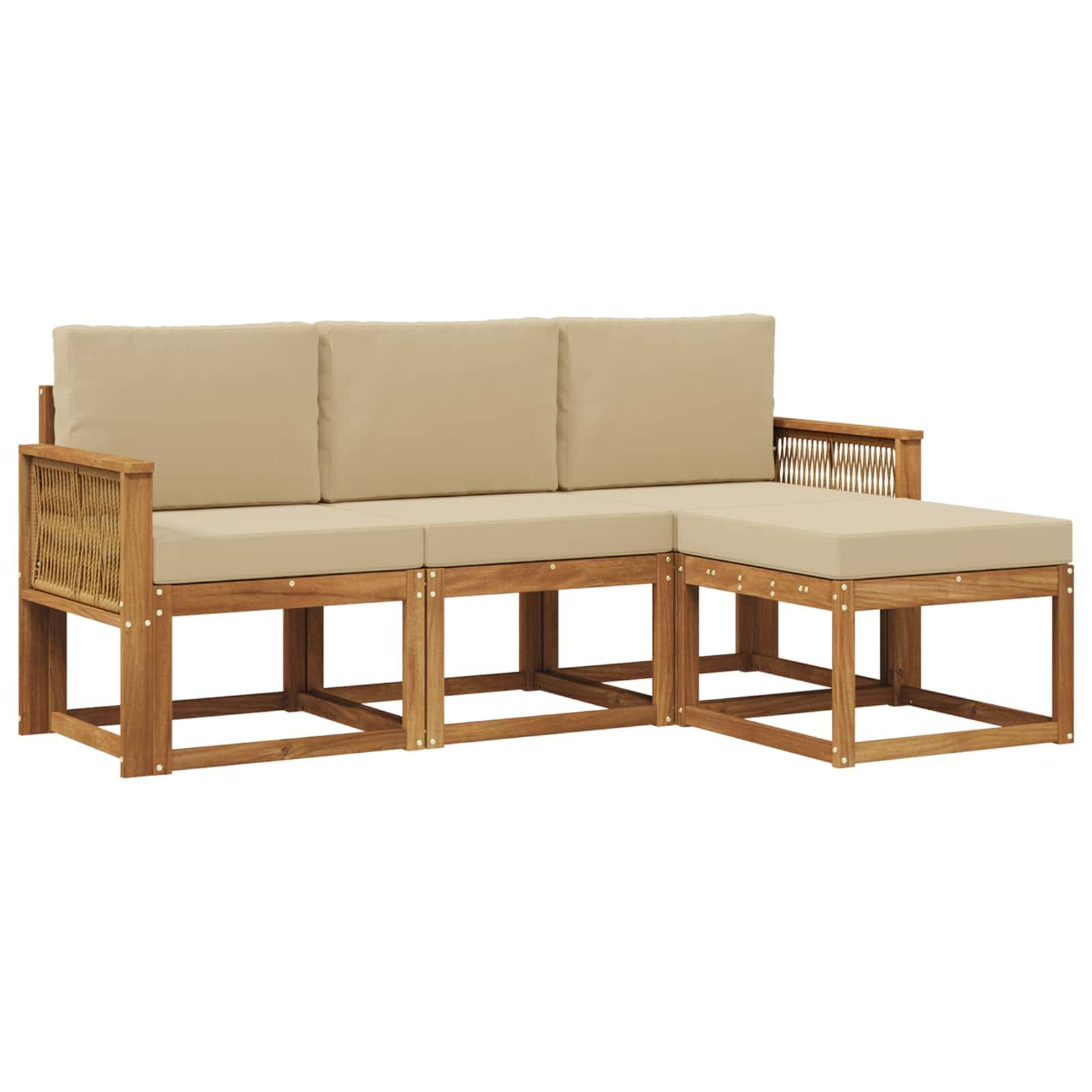 vidaXL Outdoor-Sofagarnitur mit Kissen 4 pcs Natur und Beige Polyester