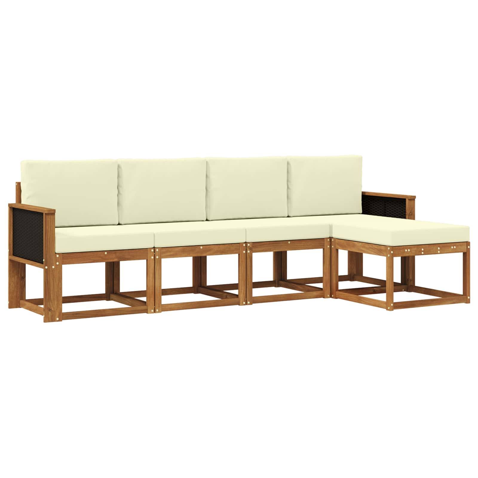 vidaXL Outdoor-Sofagarnitur 5 pcs Natur und Creme Polyester