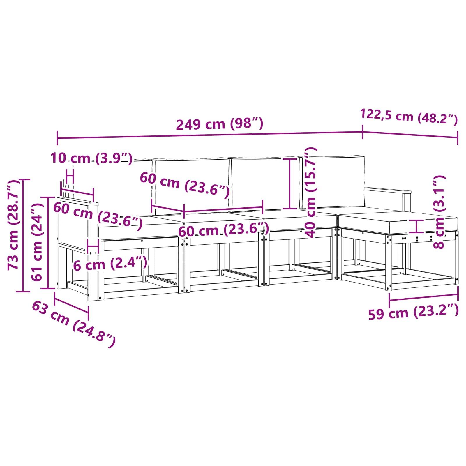 vidaXL Outdoor-Sofagarnitur 5 pcs Natürlich und Hellgrau Polyester