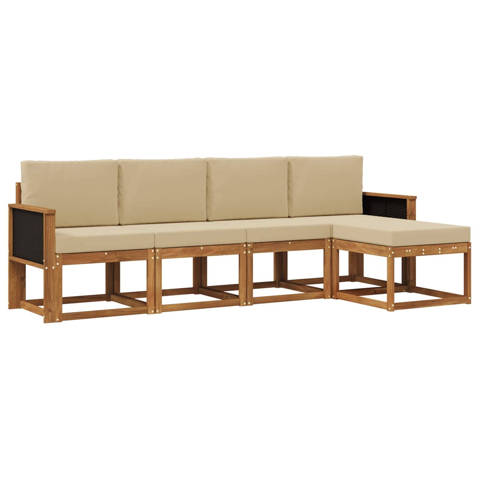 vidaXL Outdoor-Sofagarnitur 5 pcs Natur und Beige Polyester