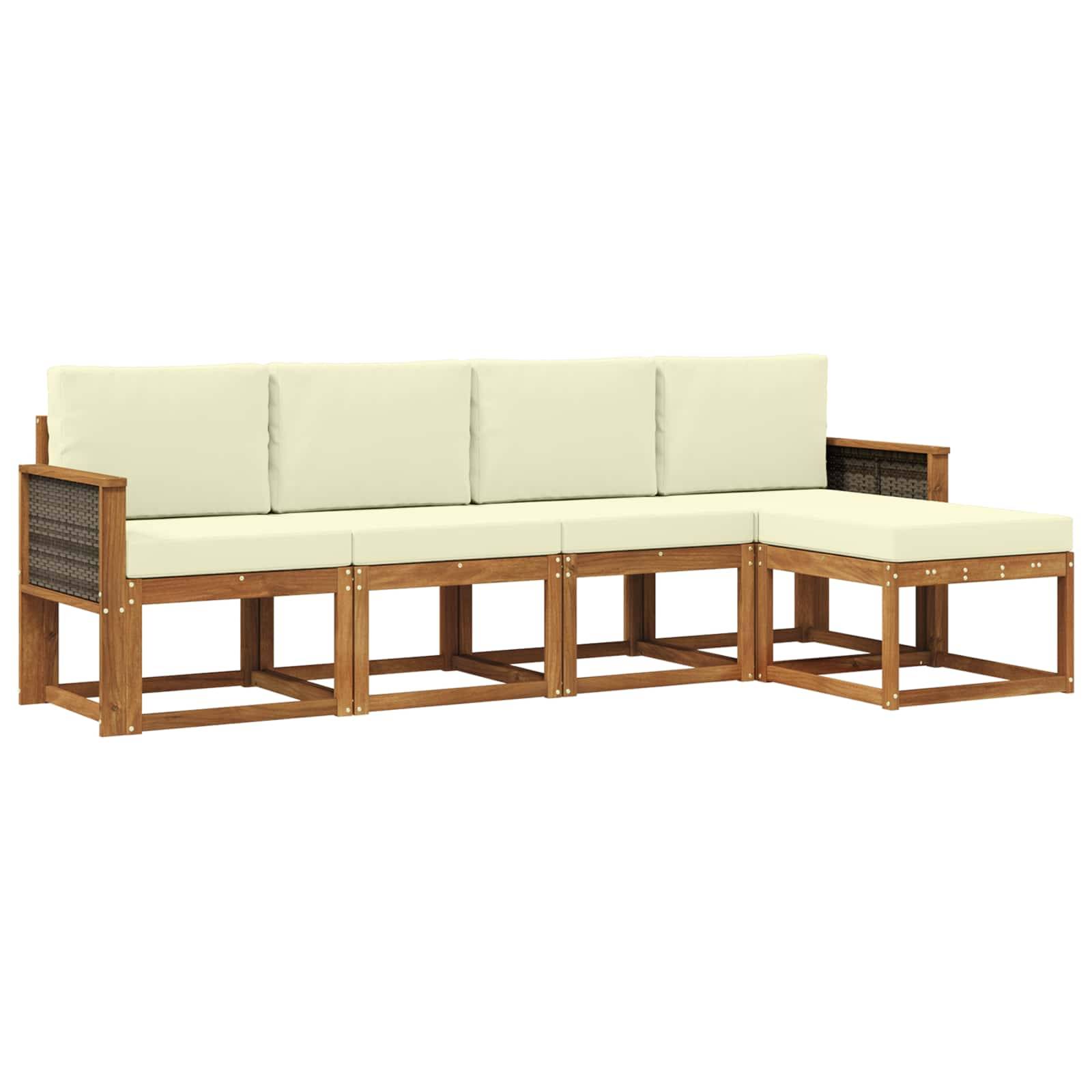 vidaXL Outdoor-Sofagarnitur 5 pcs Natur und Creme Polyester