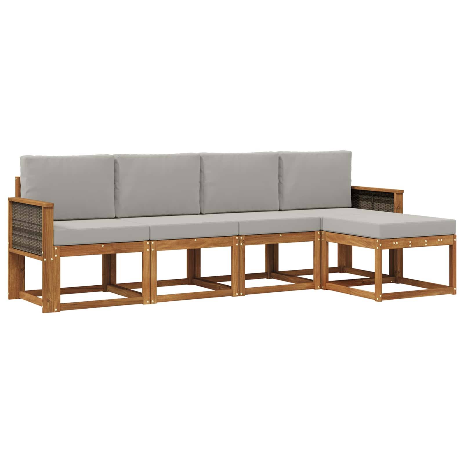 vidaXL Outdoor-Sofagarnitur 5 pcs Natürlich und Hellgrau Polyester