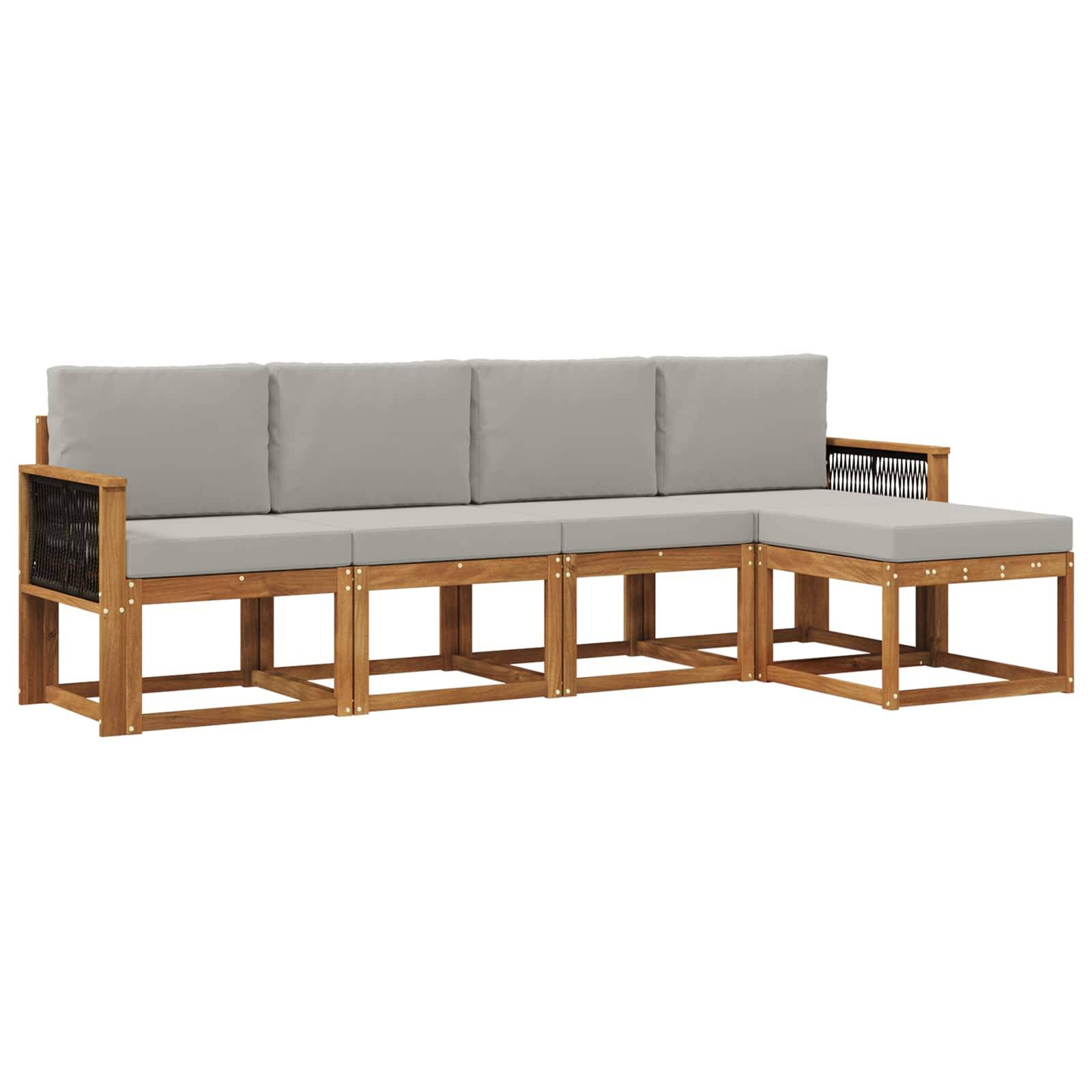 vidaXL Outdoor-Sofagarnitur 5 pcs Natürlich und Hellgrau Polyester