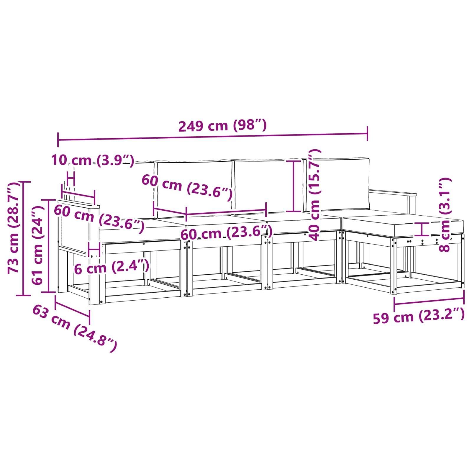 vidaXL Outdoor-Sofagarnitur 5 pcs Natur und Creme Polyester