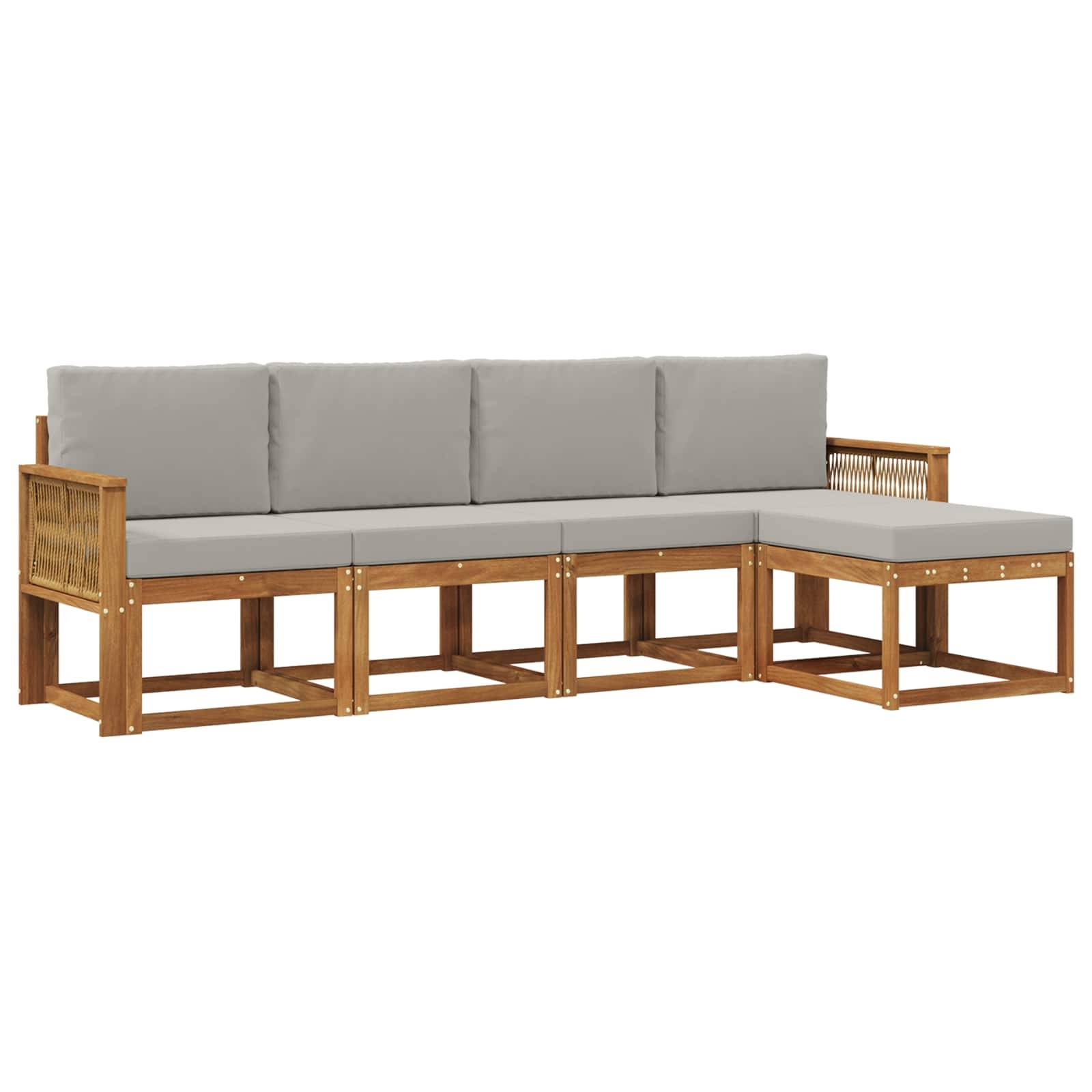 vidaXL Outdoor-Sofagarnitur 5 pcs Natürlich und Hellgrau Polyester