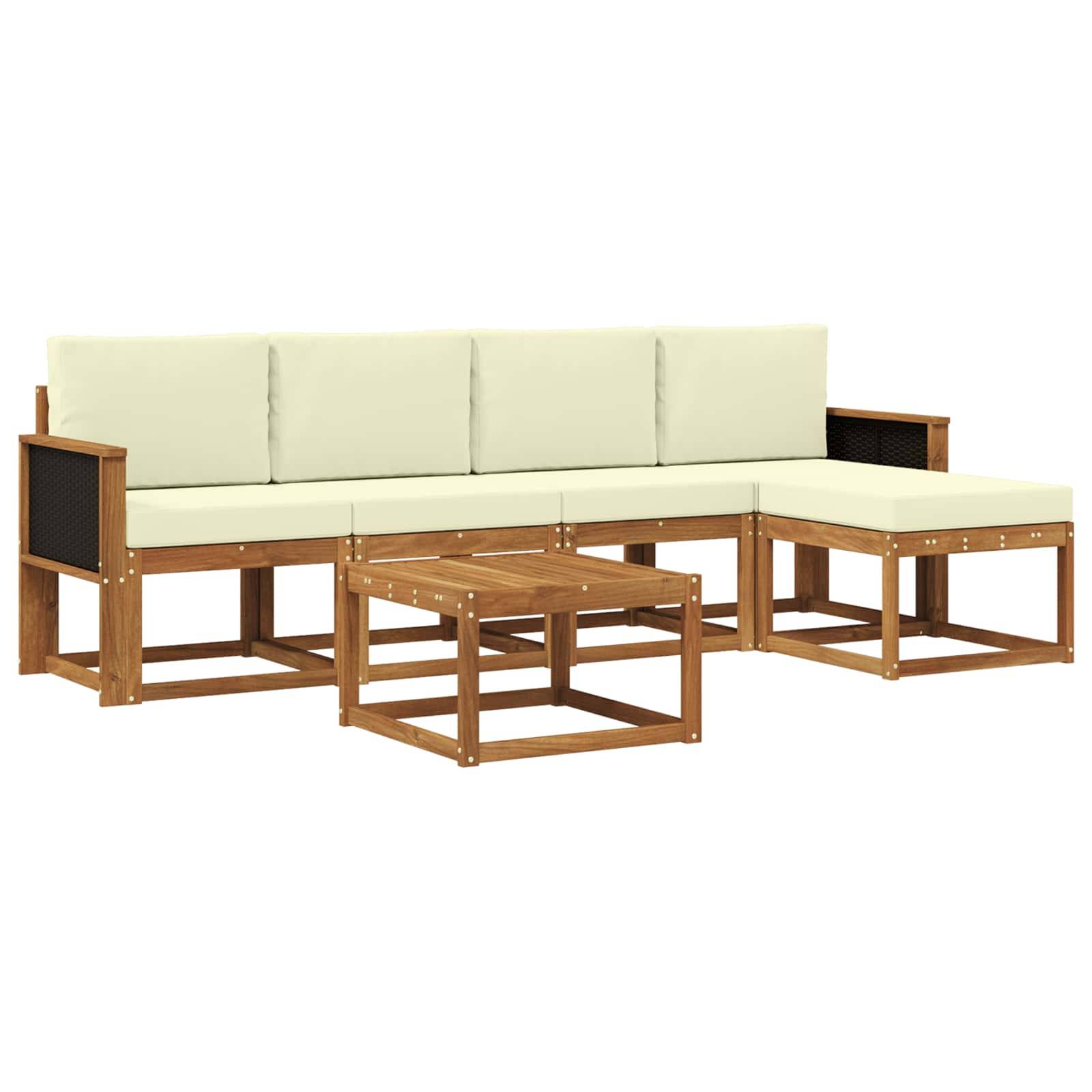 vidaXL Outdoor-Sofagarnitur mit Kissen 6 pcs Natur und Creme Polyester