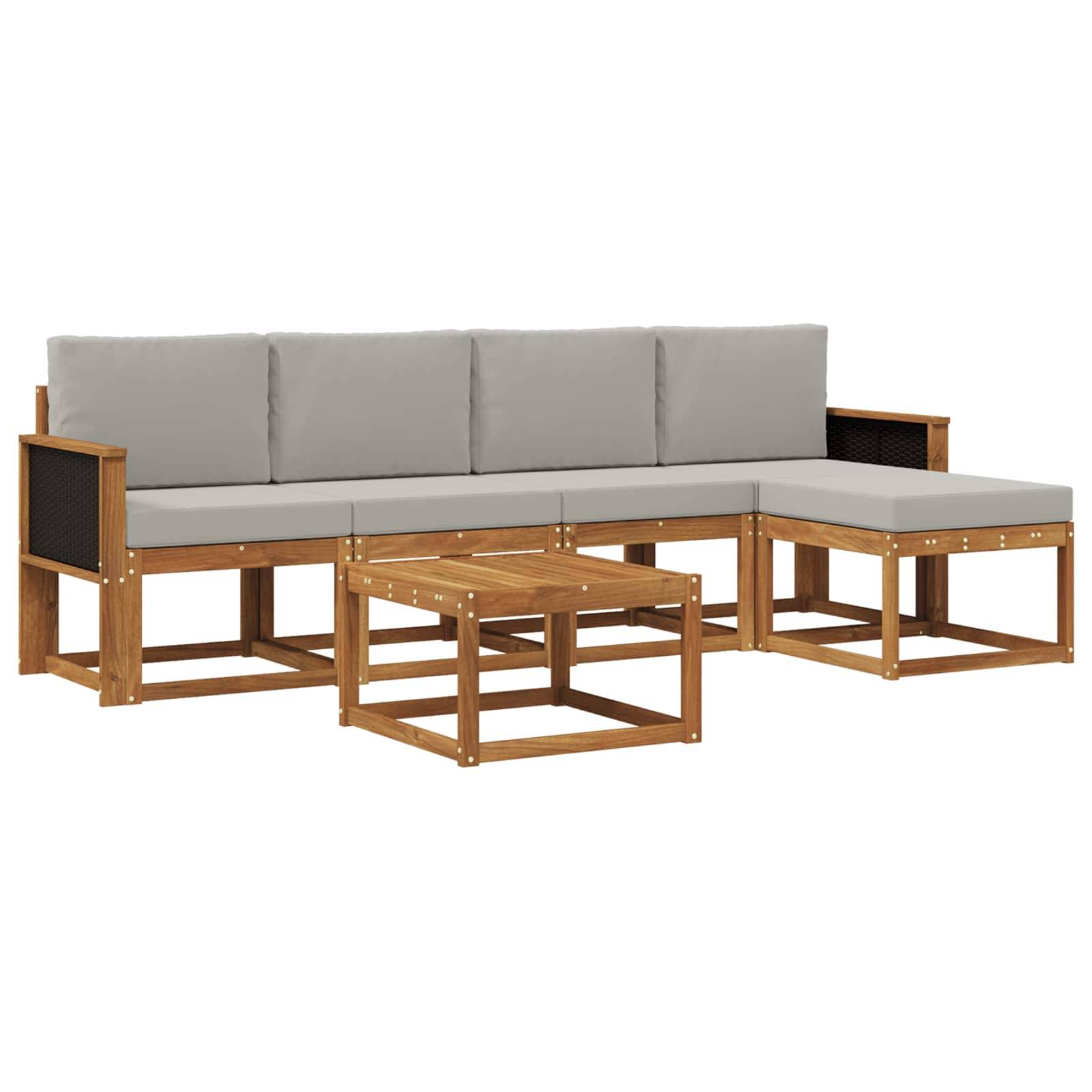 vidaXL Outdoor-Sofagarnitur 6 pcs Natürlich und Hellgrau Polyester