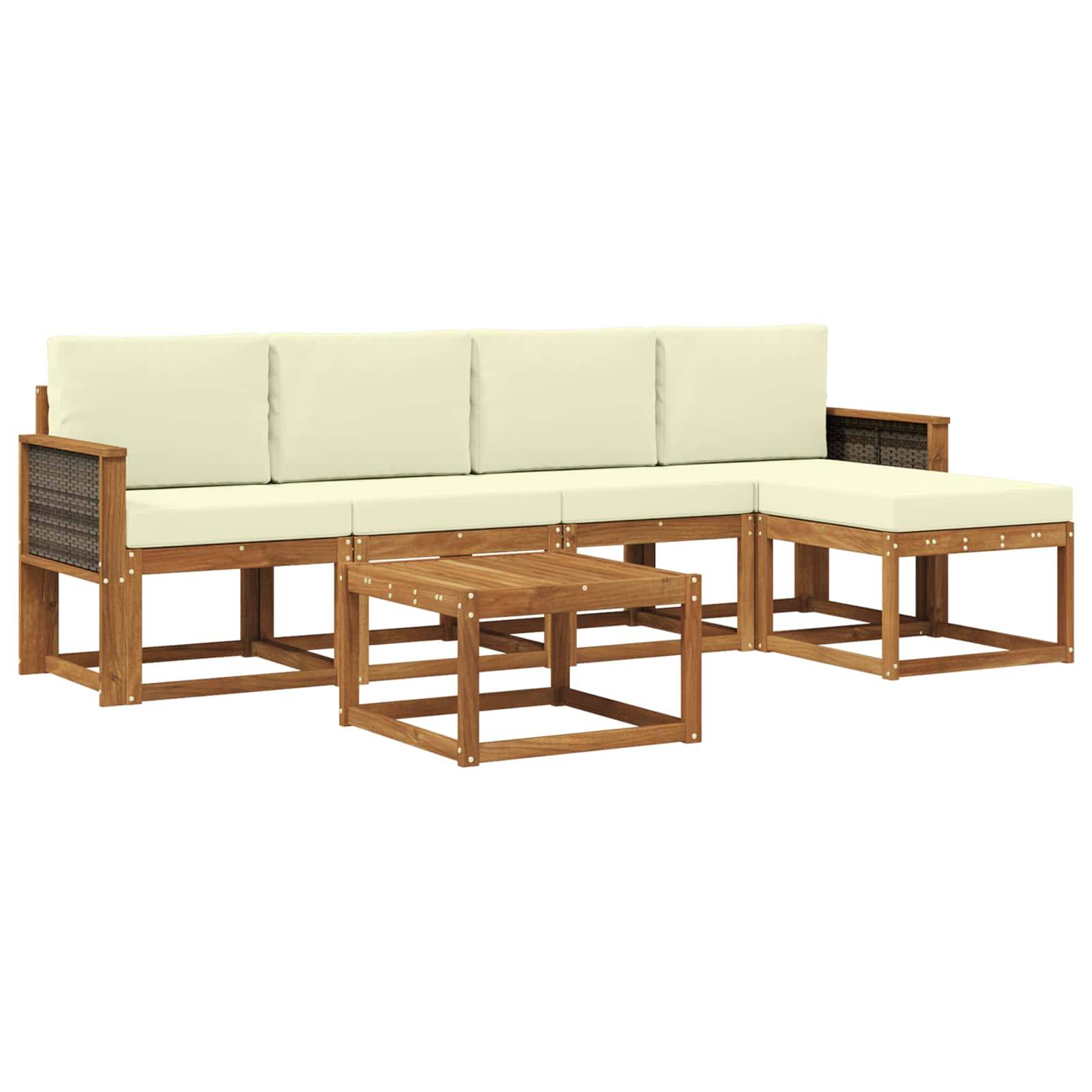 vidaXL Outdoor-Sofagarnitur mit Kissen 6 pcs Natur und Creme Polyester