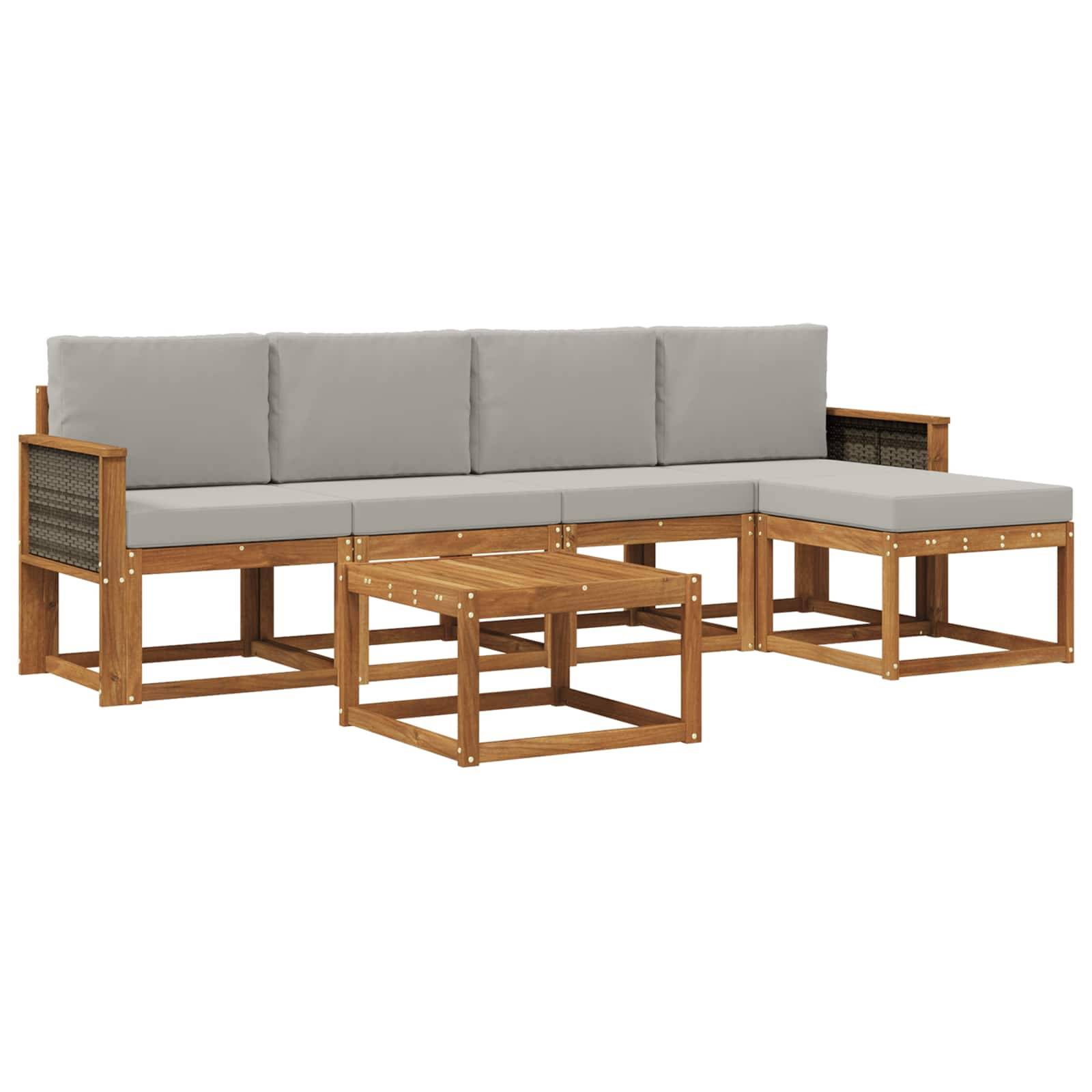 vidaXL Outdoor-Sofagarnitur 6 pcs Natürlich und Hellgrau Polyester