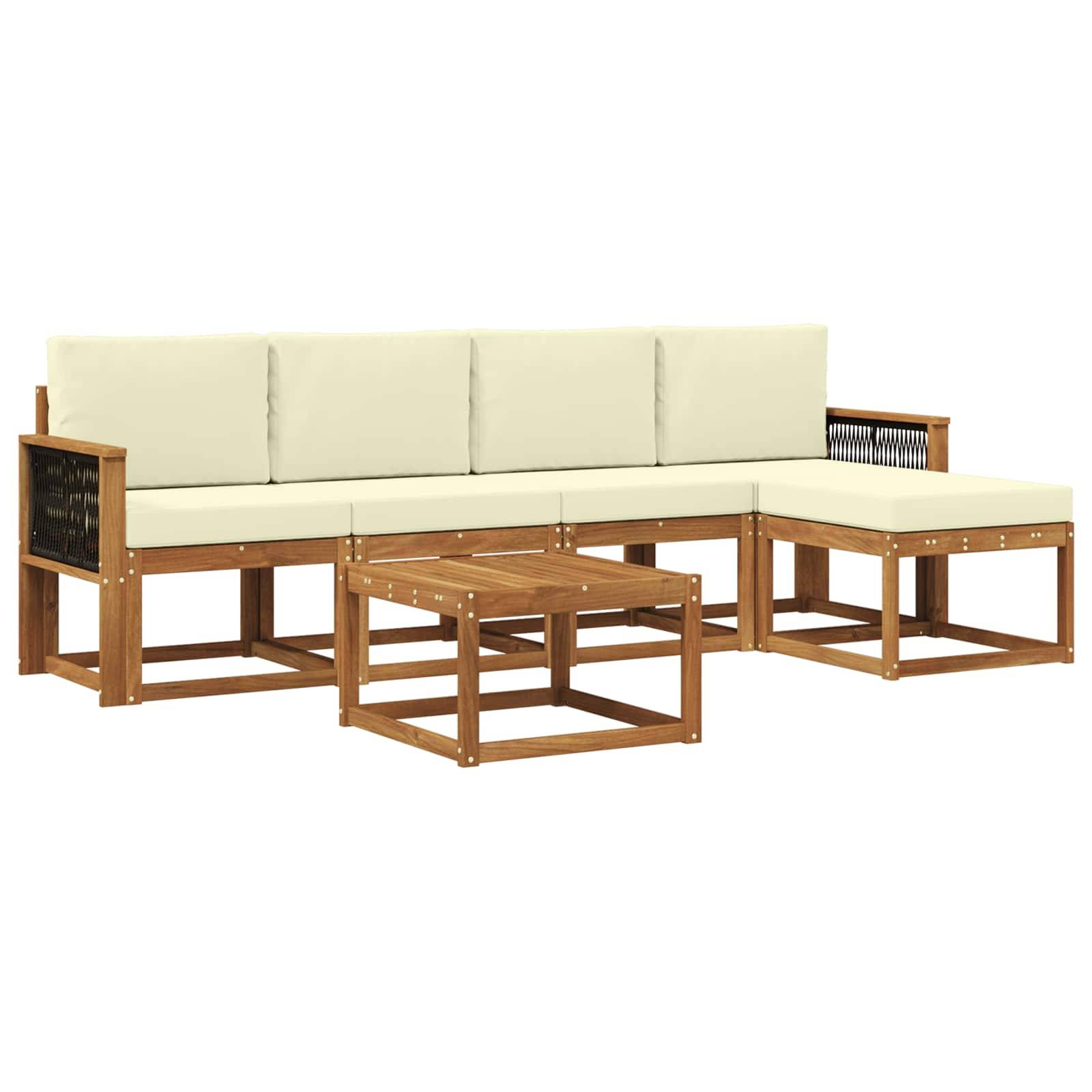 vidaXL Outdoor-Sofagarnitur mit Kissen 6 pcs Natur und Creme Polyester