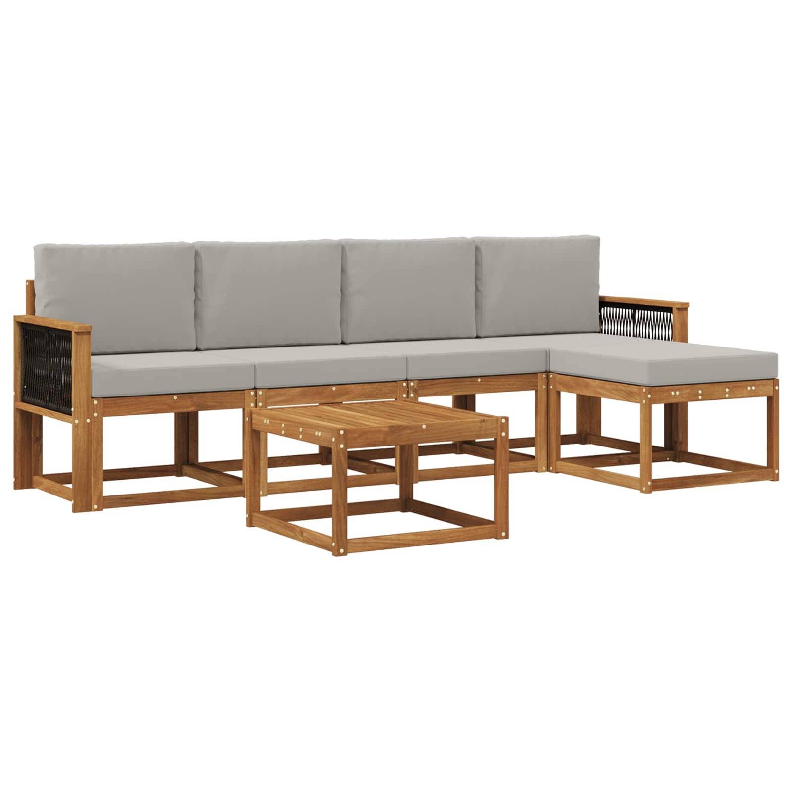 vidaXL Outdoor-Sofagarnitur 6 pcs Natürlich und Hellgrau Polyester