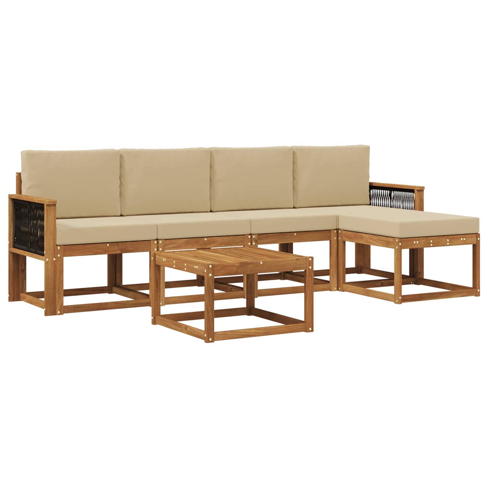 vidaXL Outdoor-Sofagarnitur mit Kissen 6 pcs Natur und Beige Polyester