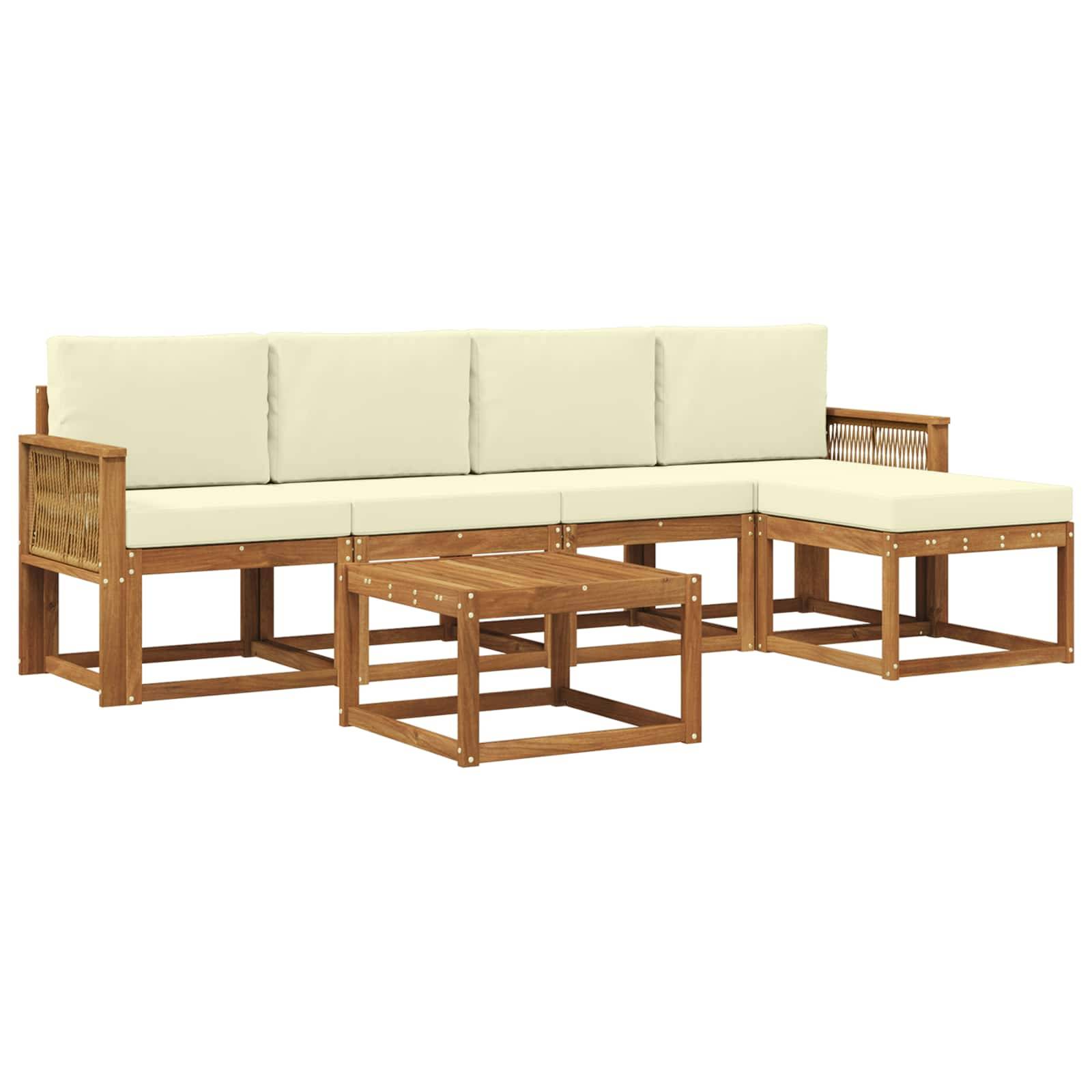 vidaXL Outdoor-Sofagarnitur mit Kissen 6 pcs Natur und Creme Polyester