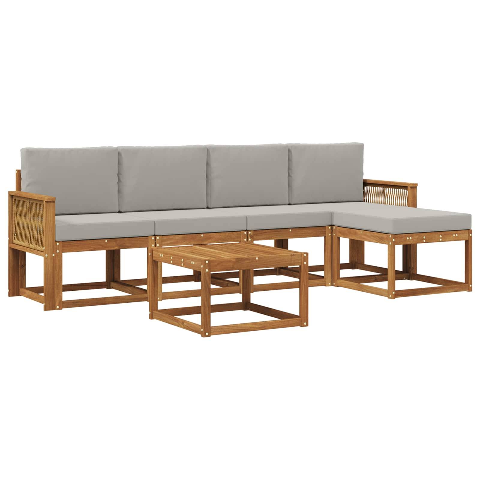 vidaXL Outdoor-Sofagarnitur 6 pcs Natürlich und Hellgrau Polyester