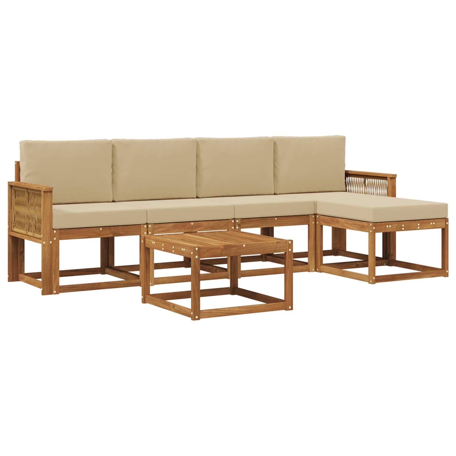 vidaXL Outdoor-Sofagarnitur mit Kissen 6 pcs Natur und Beige Polyester