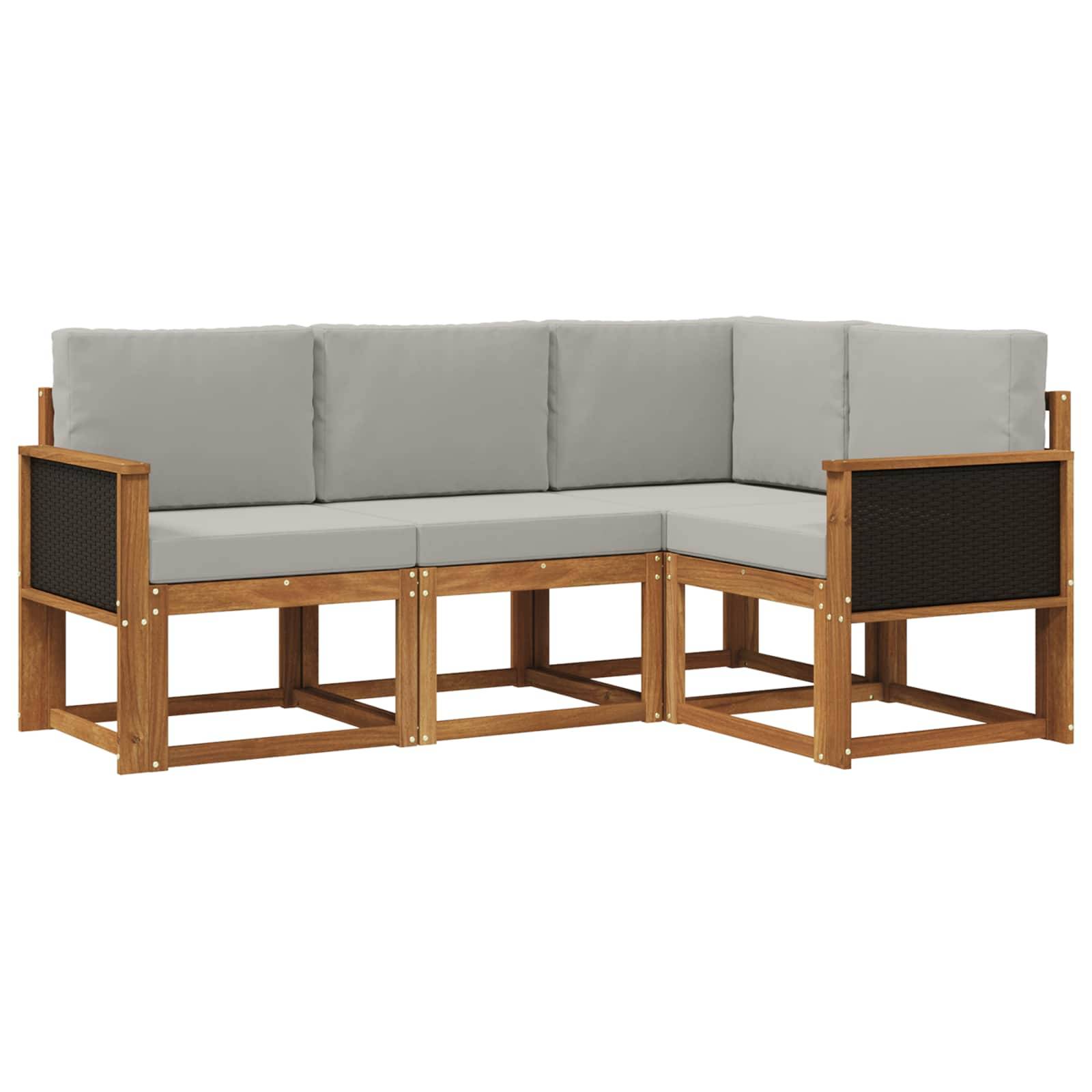 vidaXL Outdoor-Sofagarnitur 4 pcs Natürlich und Hellgrau Polyester
