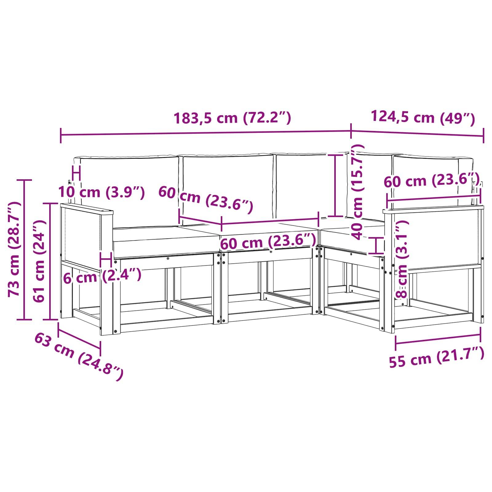 vidaXL Outdoor-Sofagarnitur 4 pcs Natürlich und Hellgrau Polyester
