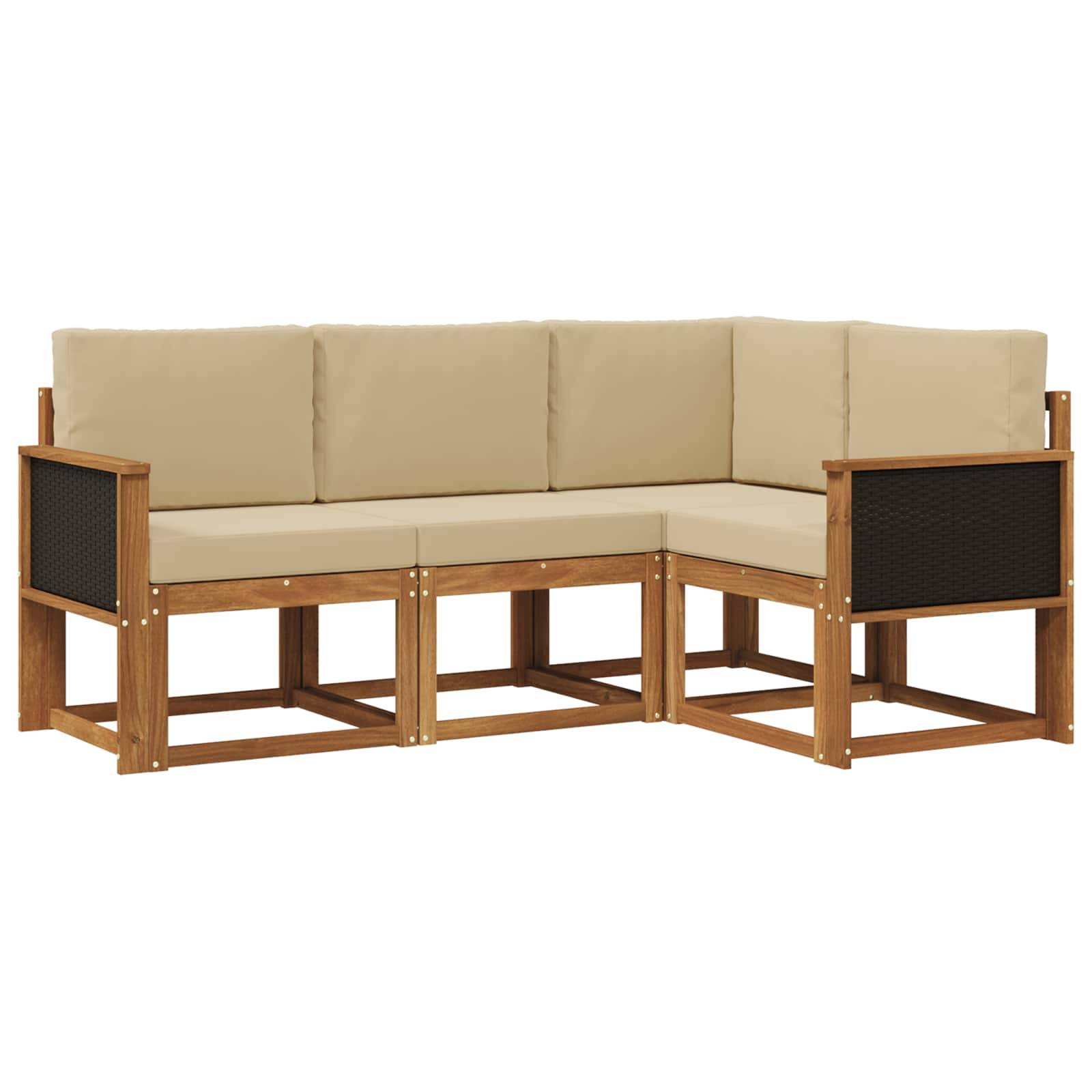 vidaXL Outdoor-Sofagarnitur mit Kissen 4 pcs Natur und Beige Polyester
