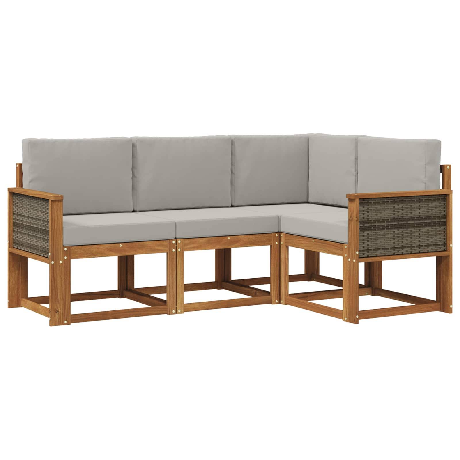 vidaXL Outdoor-Sofagarnitur 4 pcs Natürlich und Hellgrau Polyester