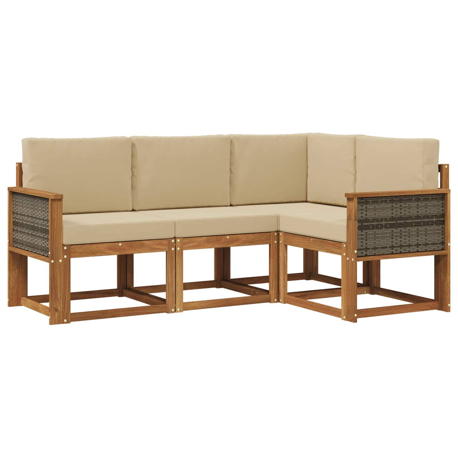 vidaXL Outdoor-Sofagarnitur mit Kissen 4 pcs Natur und Beige Polyester