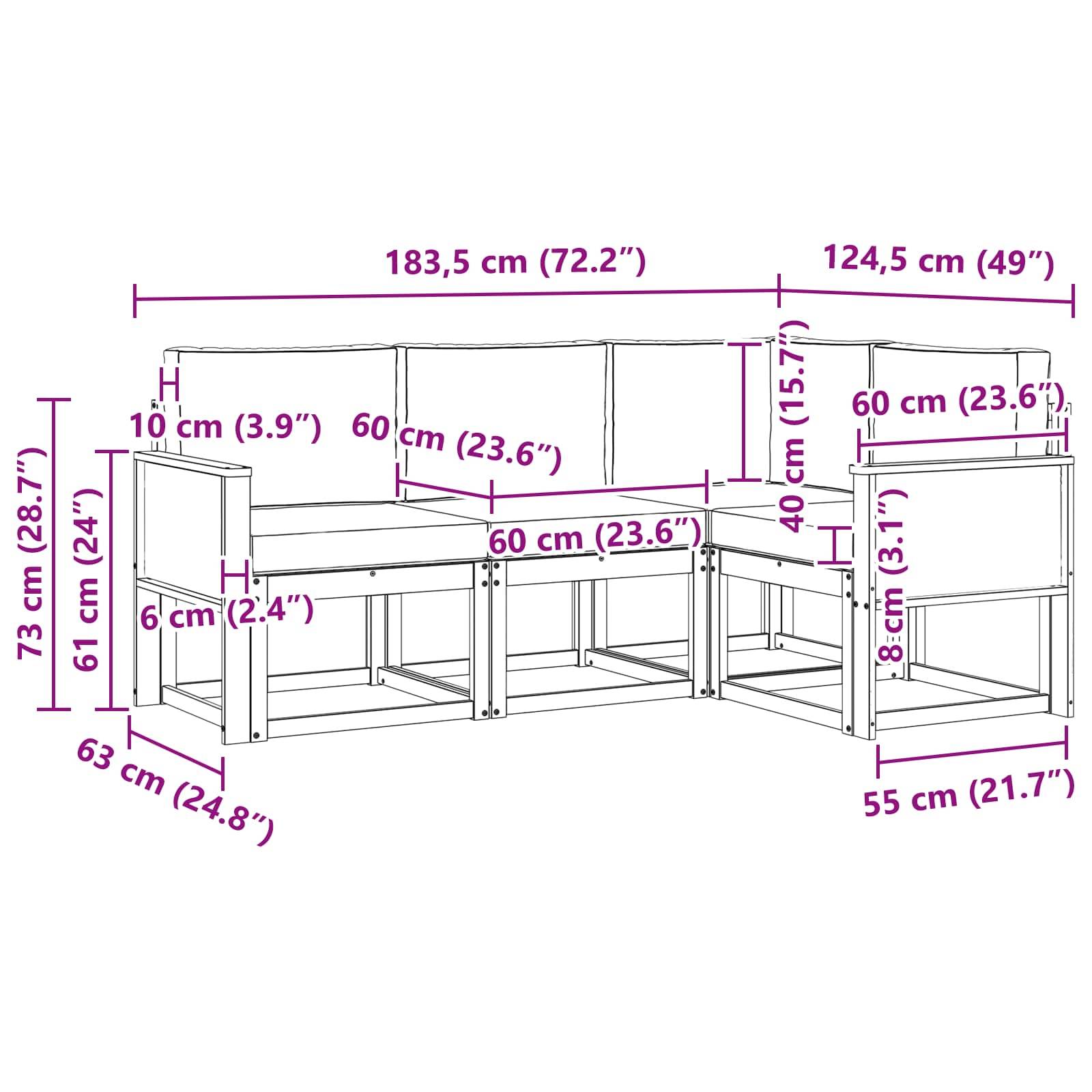 vidaXL Outdoor-Sofagarnitur mit Kissen 4 pcs Natur und Creme Polyester