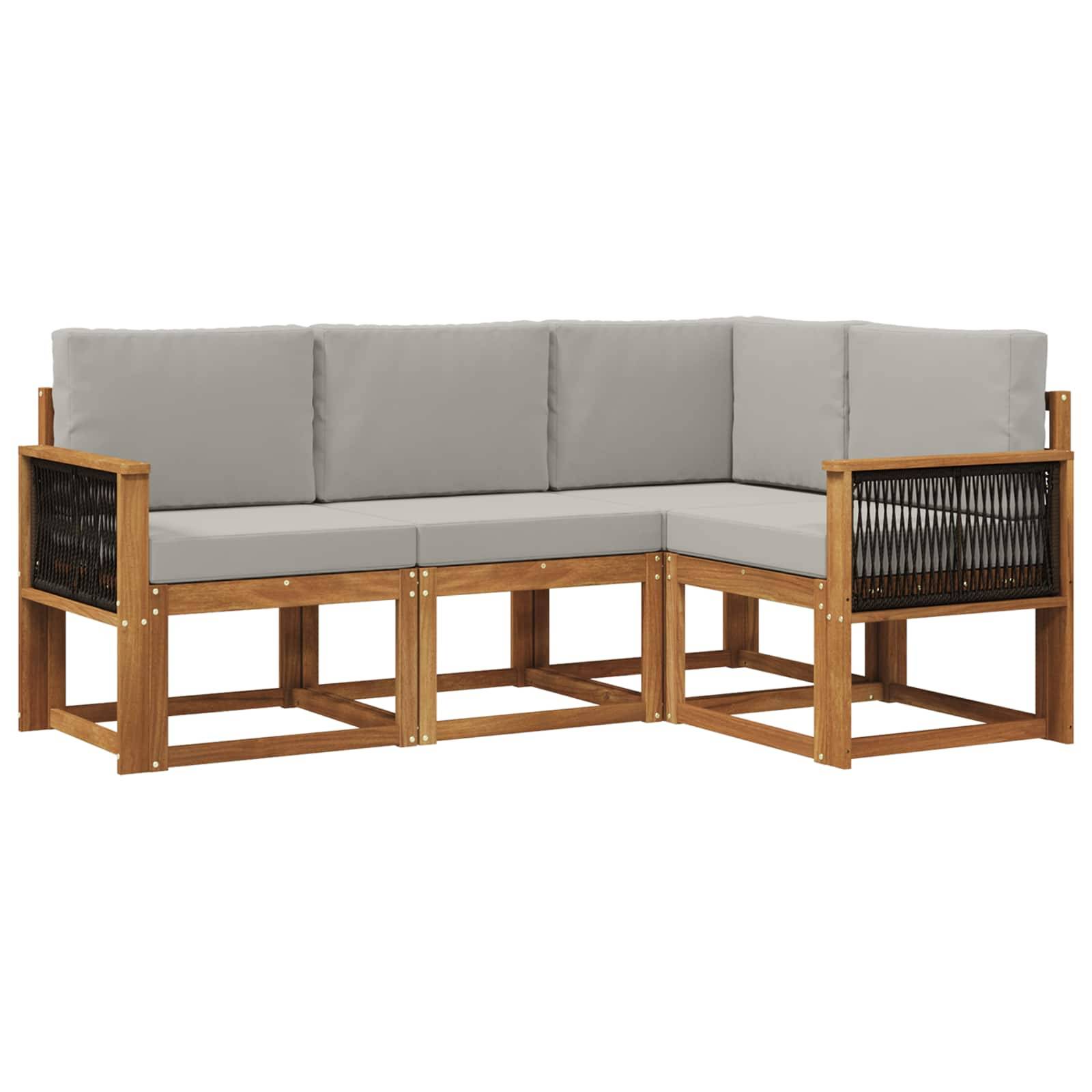 vidaXL Outdoor-Sofagarnitur 4 pcs Natürlich und Hellgrau Polyester