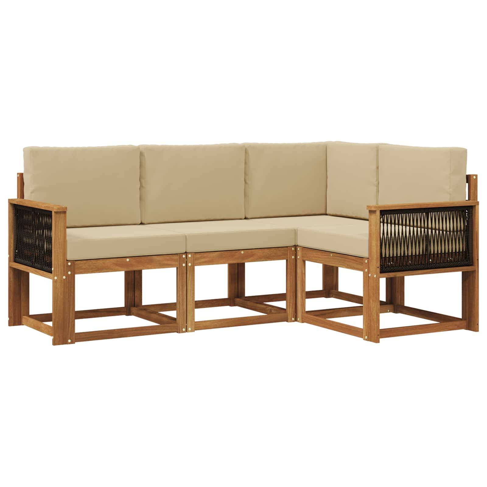 vidaXL Outdoor-Sofagarnitur mit Kissen 4 pcs Natur und Beige Polyester