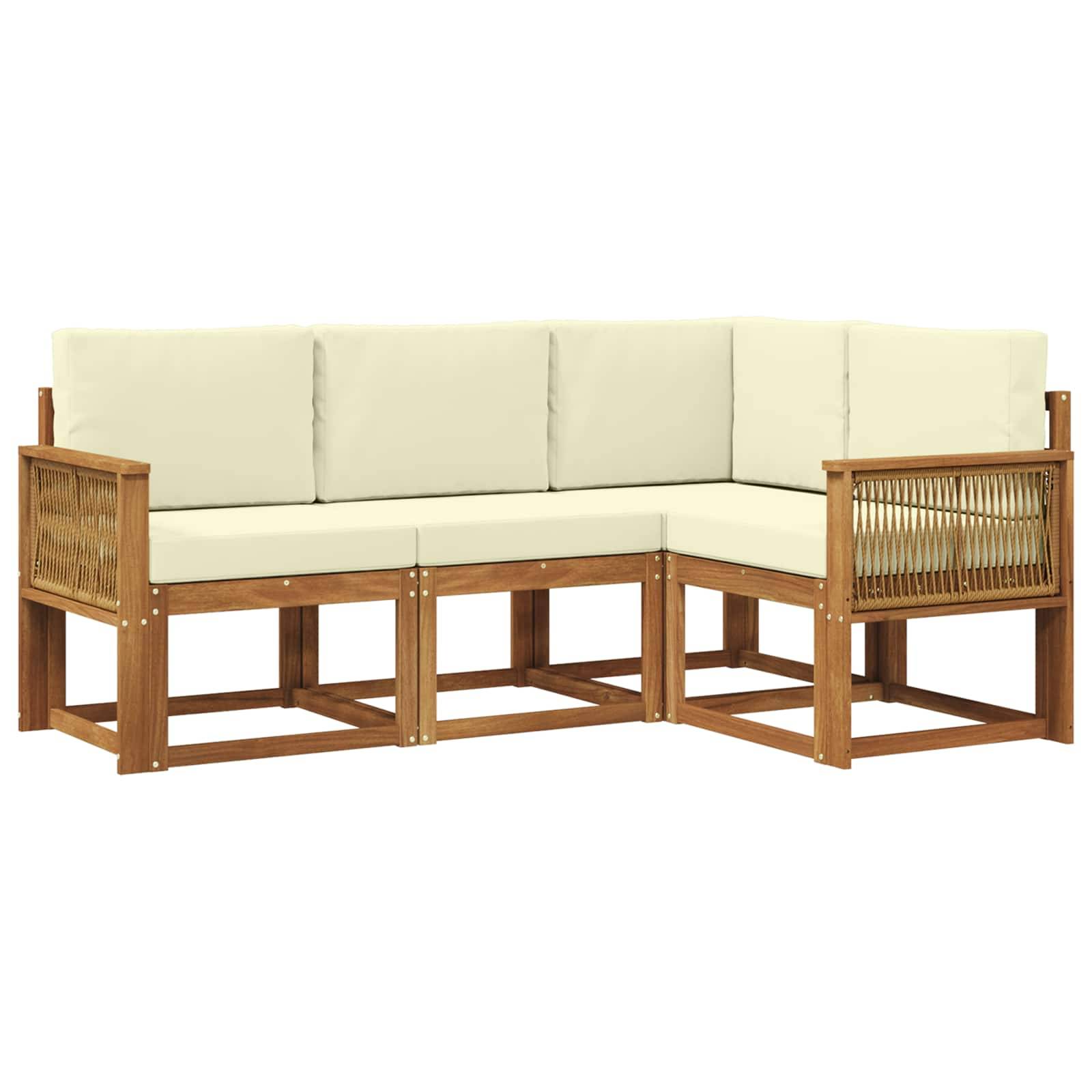 vidaXL Outdoor-Sofagarnitur mit Kissen 4 pcs Natur und Creme Polyester