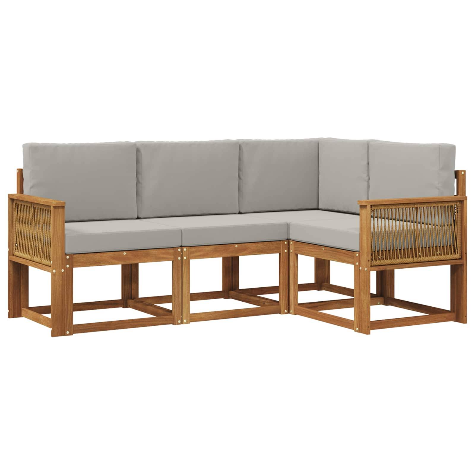 vidaXL Outdoor-Sofagarnitur 4 pcs Natürlich und Hellgrau Polyester