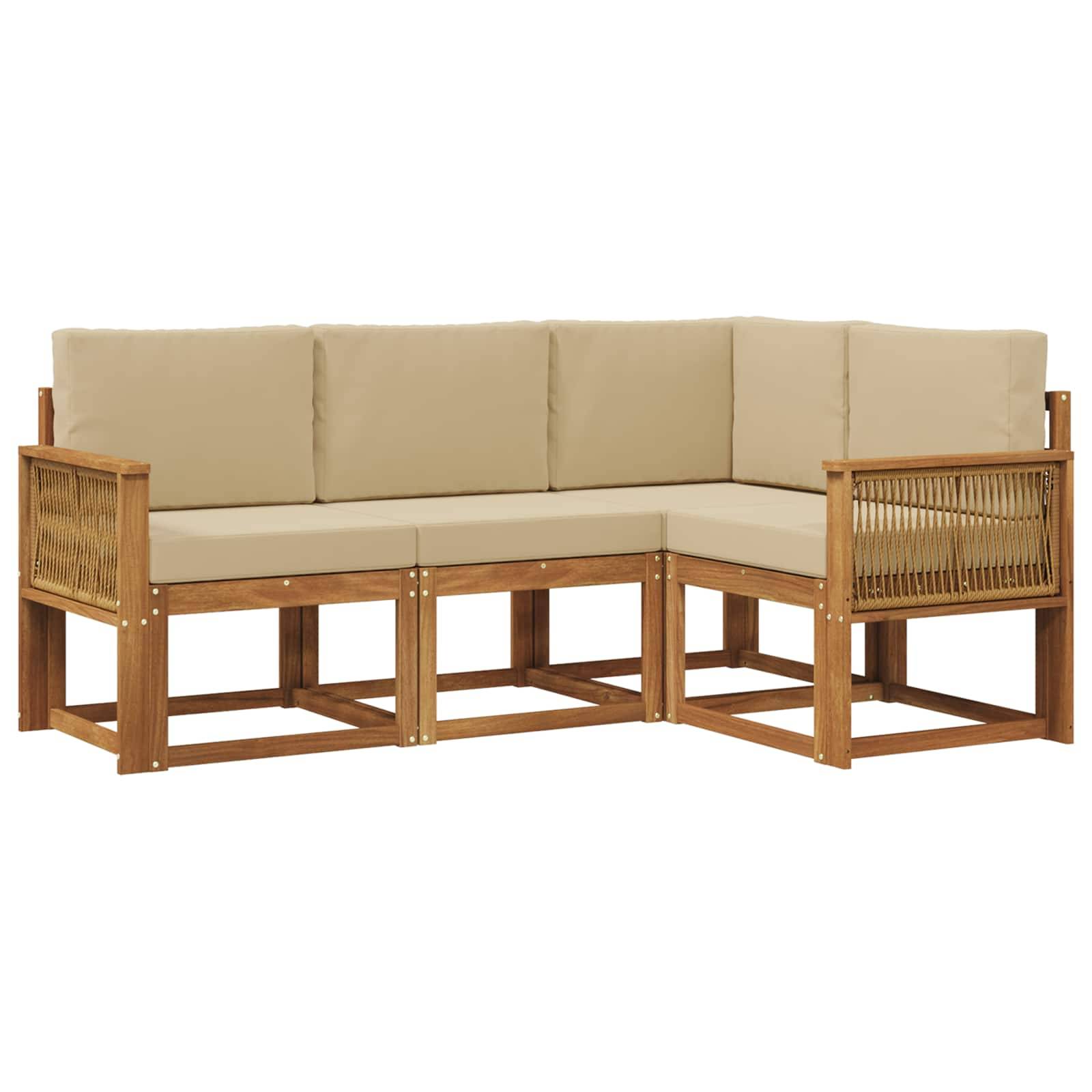 vidaXL Outdoor-Sofagarnitur mit Kissen 4 pcs Natur und Beige Polyester
