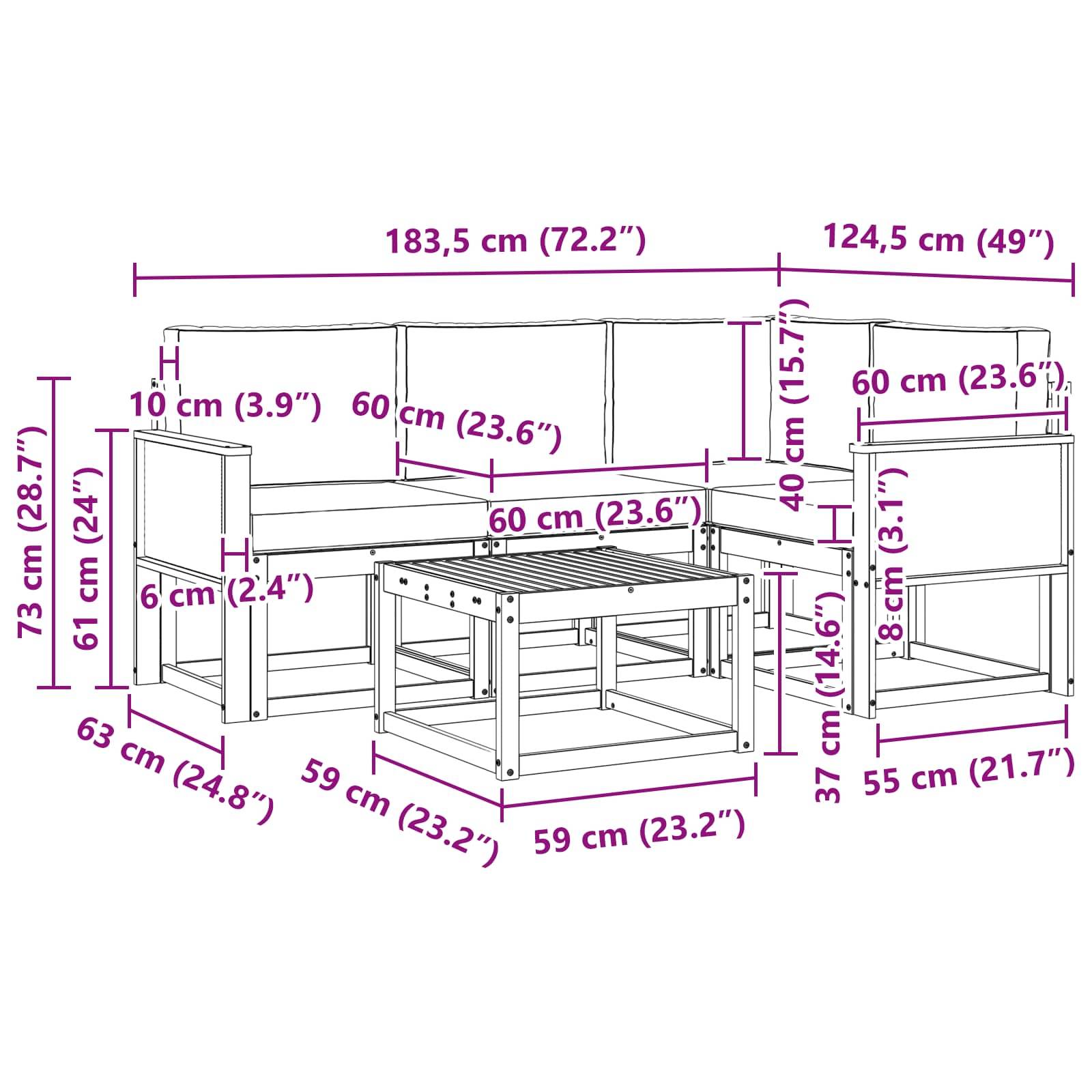 vidaXL Outdoor-Sofagarnitur 5 pcs Natur und Anthrazit Polyester