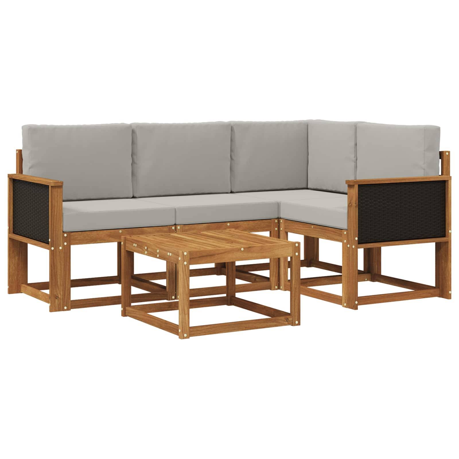 vidaXL Outdoor-Sofagarnitur 5 pcs Natürlich und Hellgrau Polyester