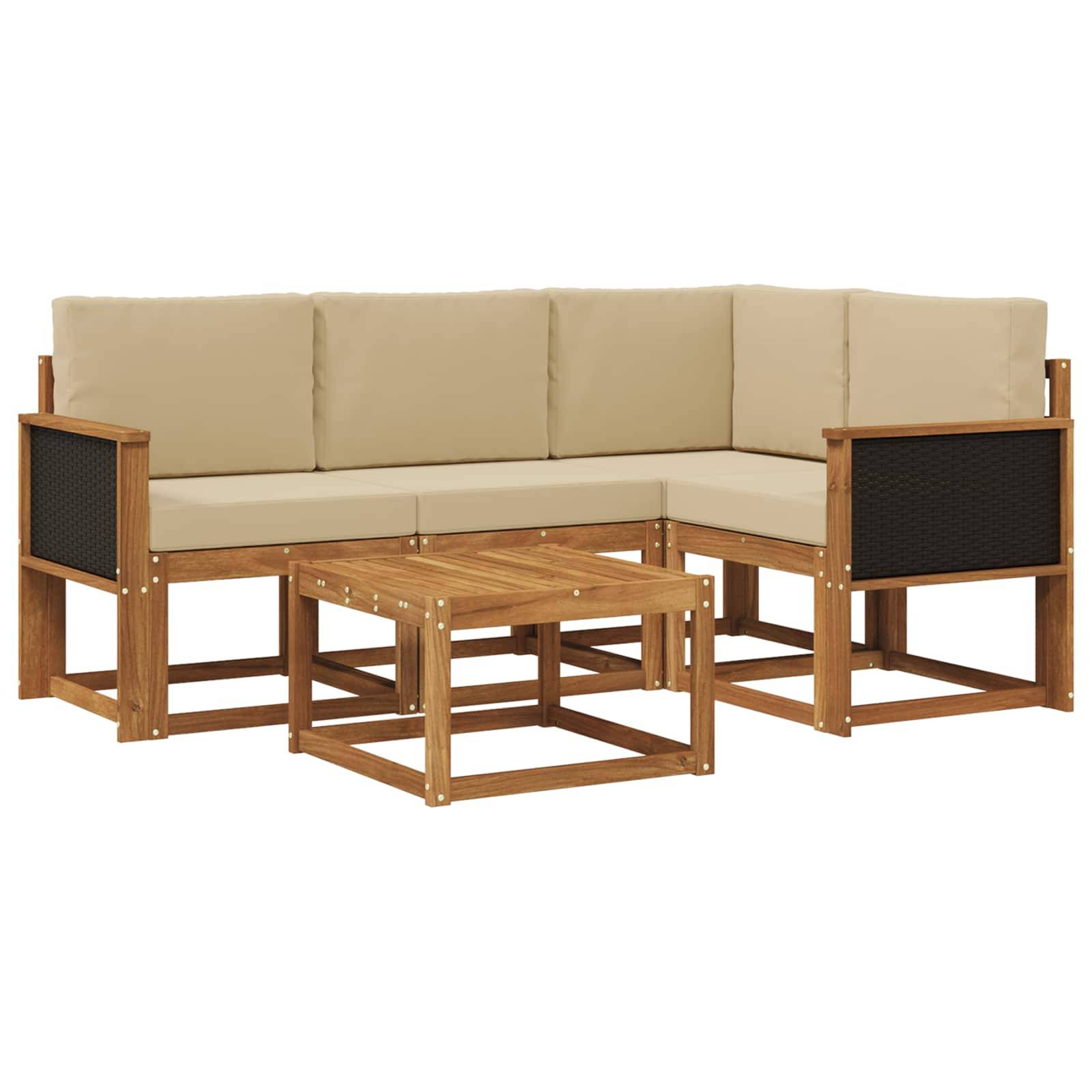 vidaXL Outdoor-Sofagarnitur mit Kissen 5 pcs Natur und Beige Polyester