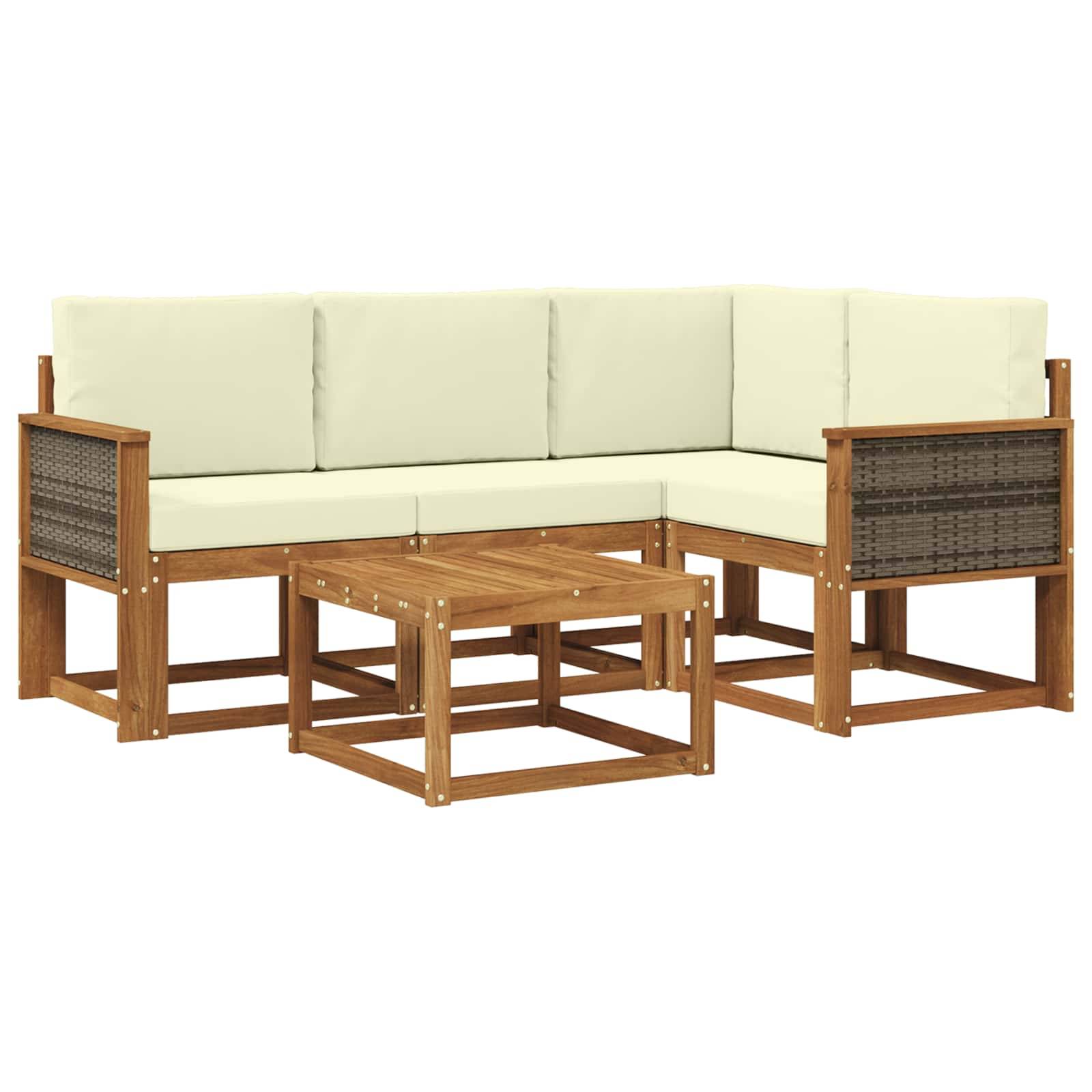 vidaXL Outdoor-Sofagarnitur mit Kissen 5 pcs Natur und Creme Polyester