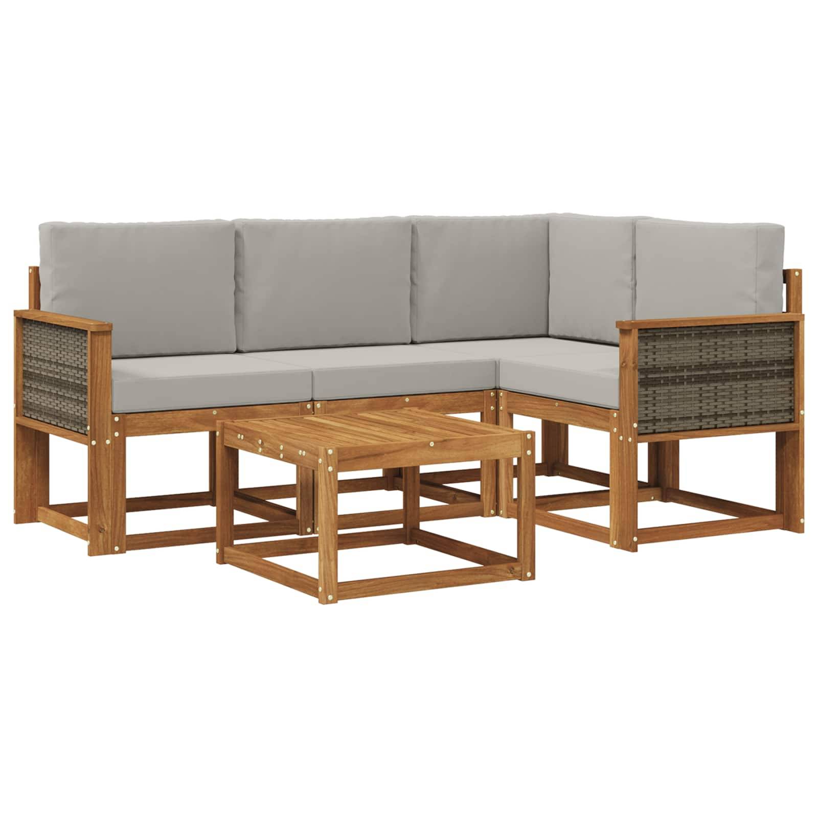 vidaXL Outdoor-Sofagarnitur 5 pcs Natürlich und Hellgrau Polyester