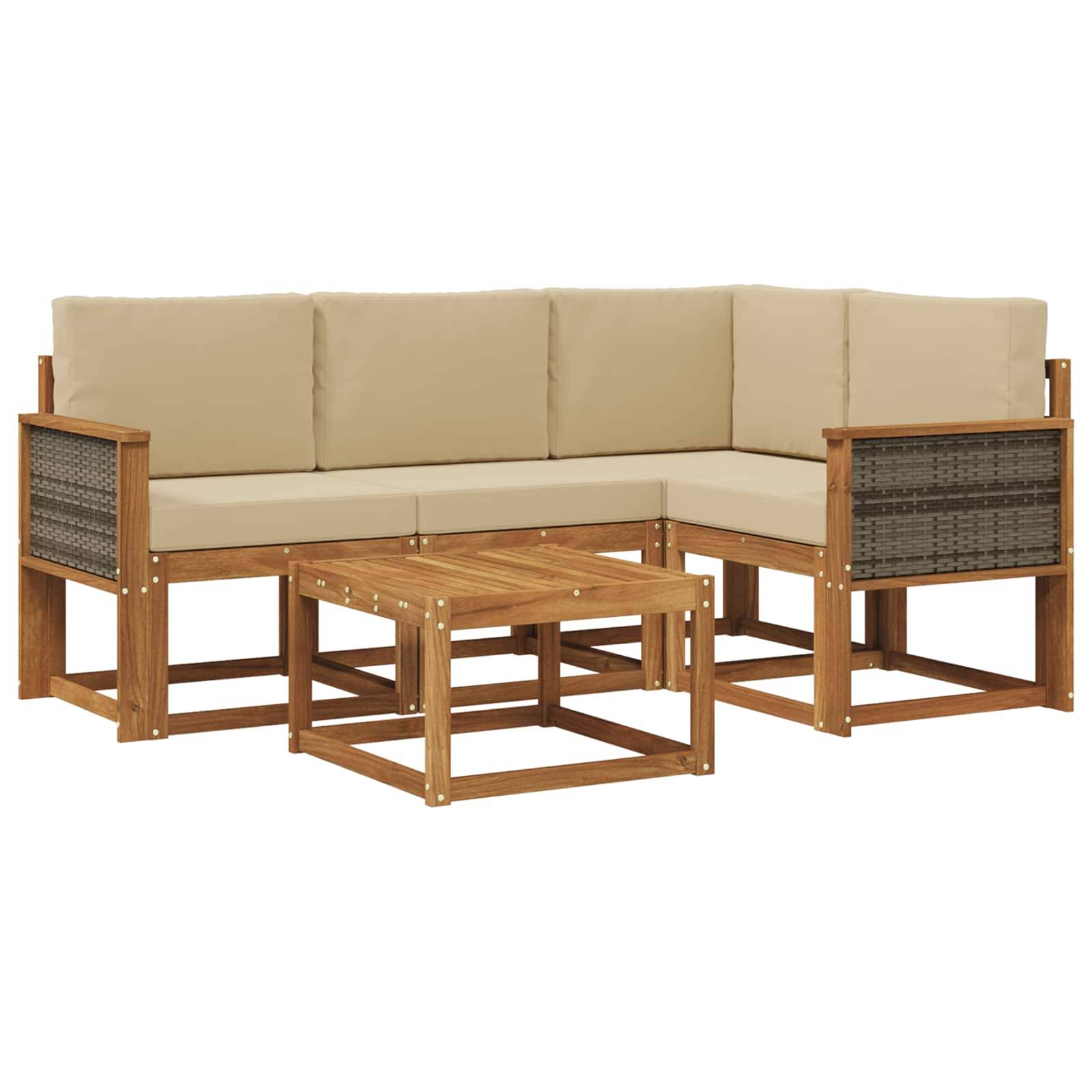 vidaXL Outdoor-Sofagarnitur mit Kissen 5 pcs Natur und Beige Polyester