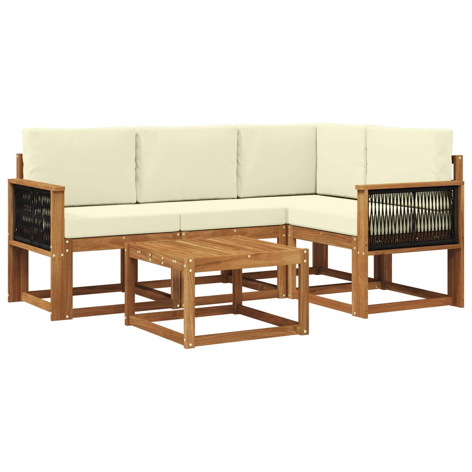 vidaXL Outdoor-Sofagarnitur mit Kissen 5 pcs Natur und Creme Polyester
