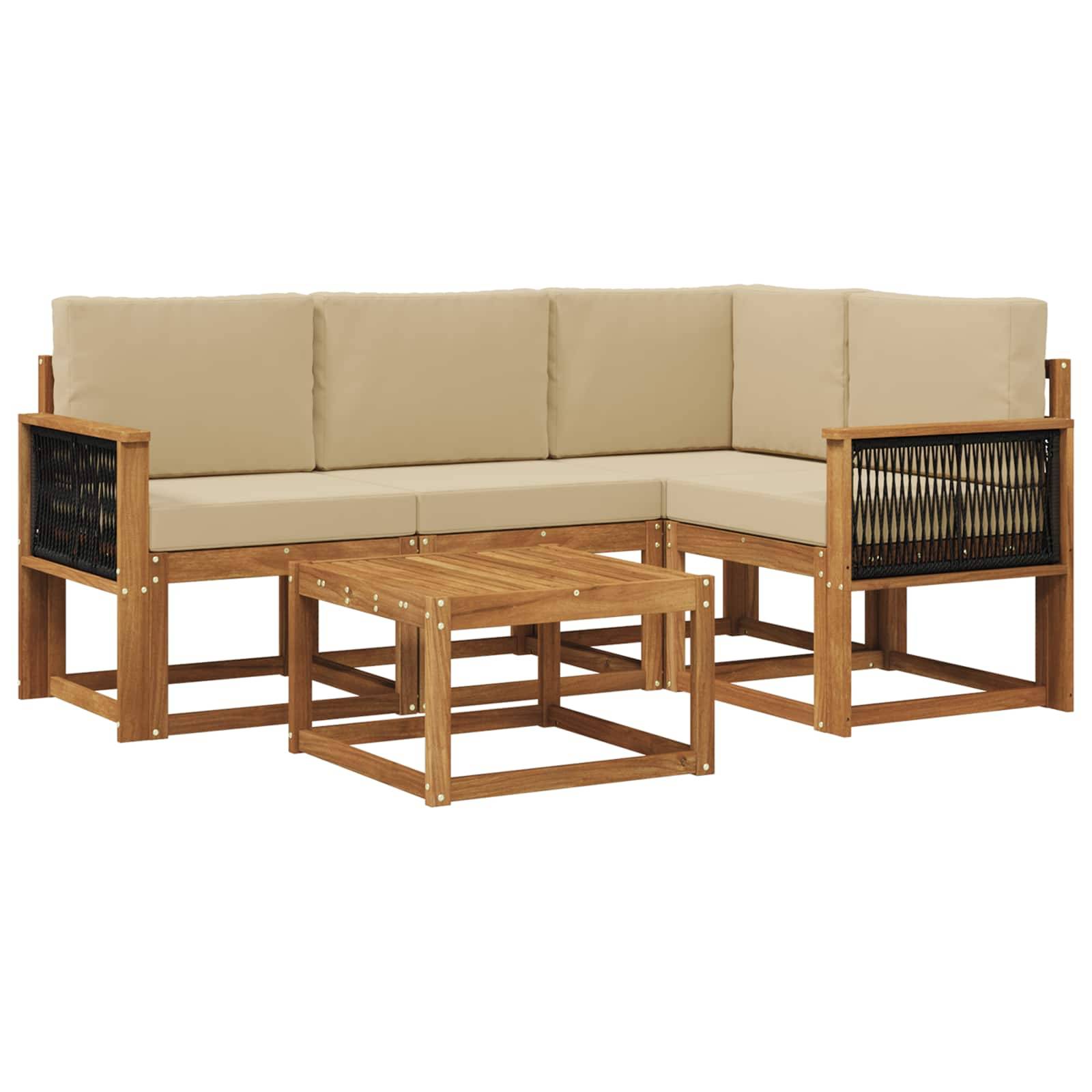 vidaXL Outdoor-Sofagarnitur mit Kissen 5 pcs Natur und Beige Polyester